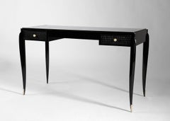 Jean Pascaud, Ebonized Writing Desk with Tapered Legs, France, 1940s