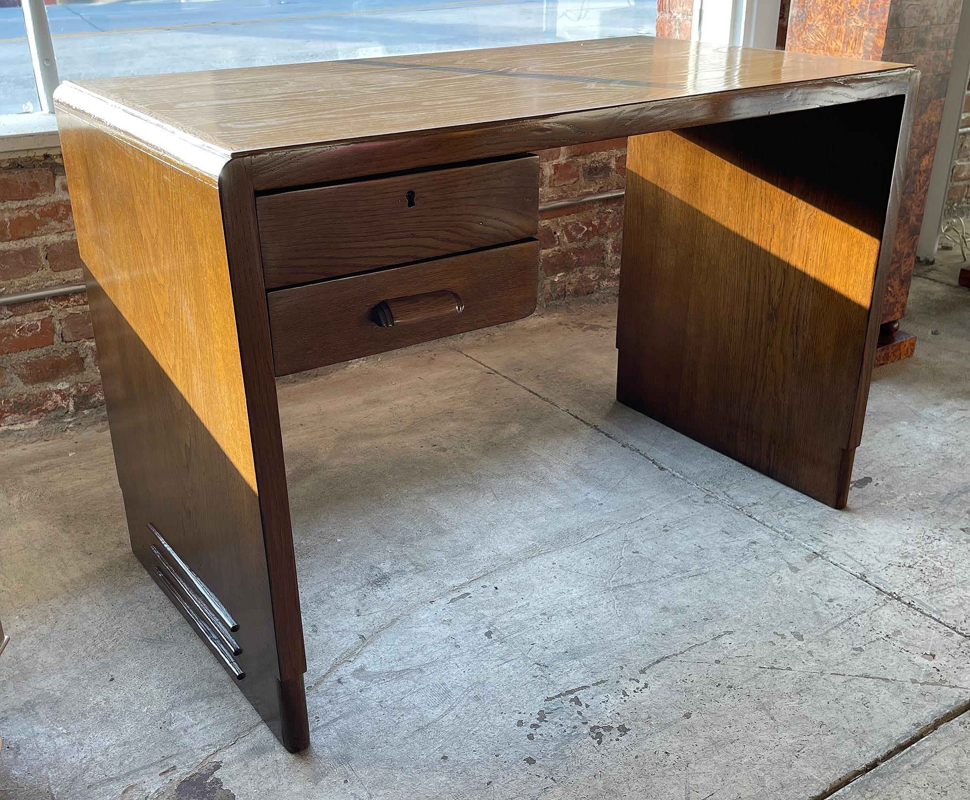 Jean Pascaud Student Desk in wood 1930 - Wooden top In Excellent Condition For Sale In Encino, CA