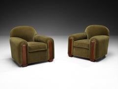 Jean Pascaud Rare Pair of Lounge Chairs in Green Velvet