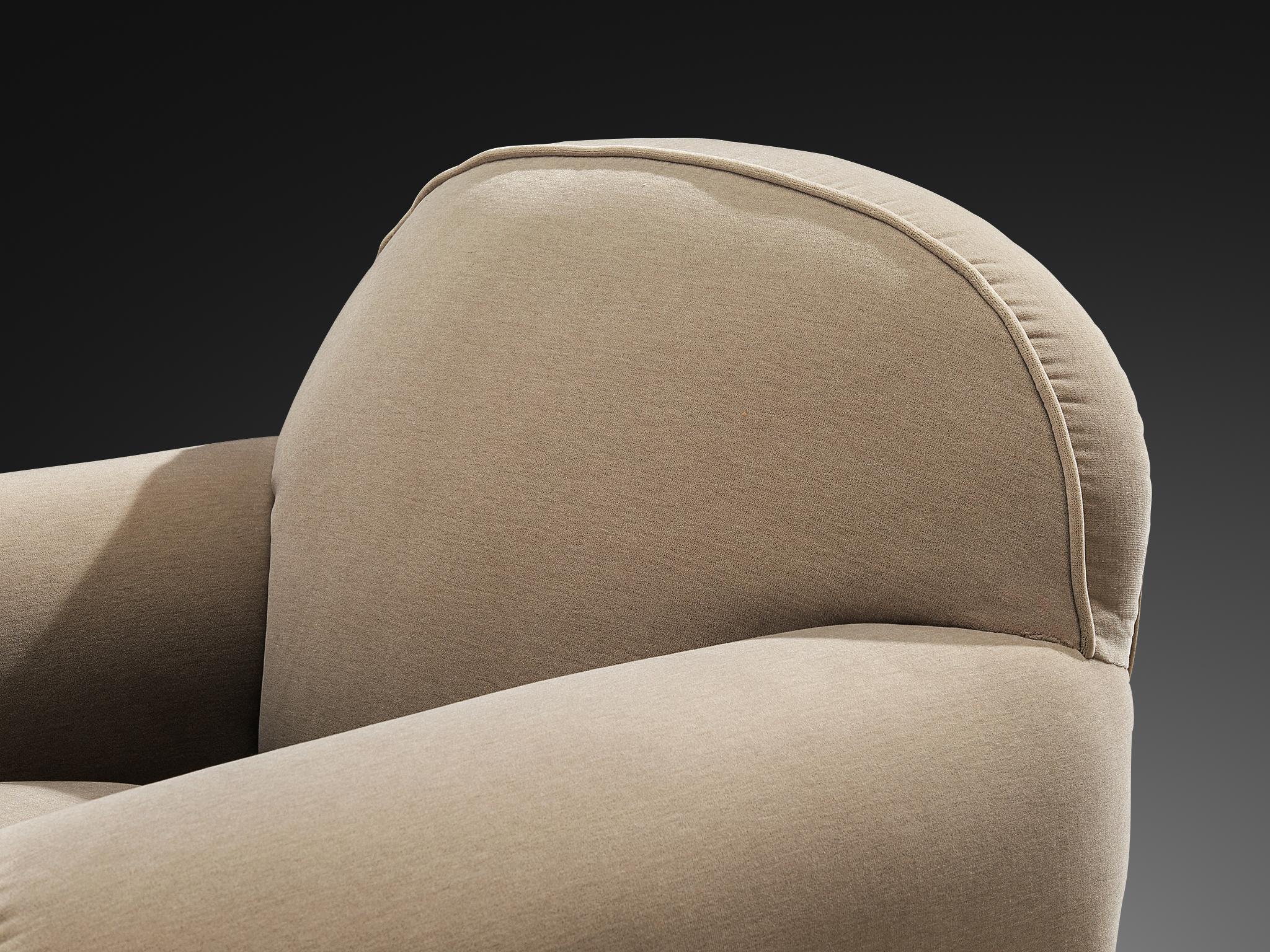 Mid-20th Century Jean Pascaud Rare Pair of Lounge Chairs in Taupe Velvet For Sale