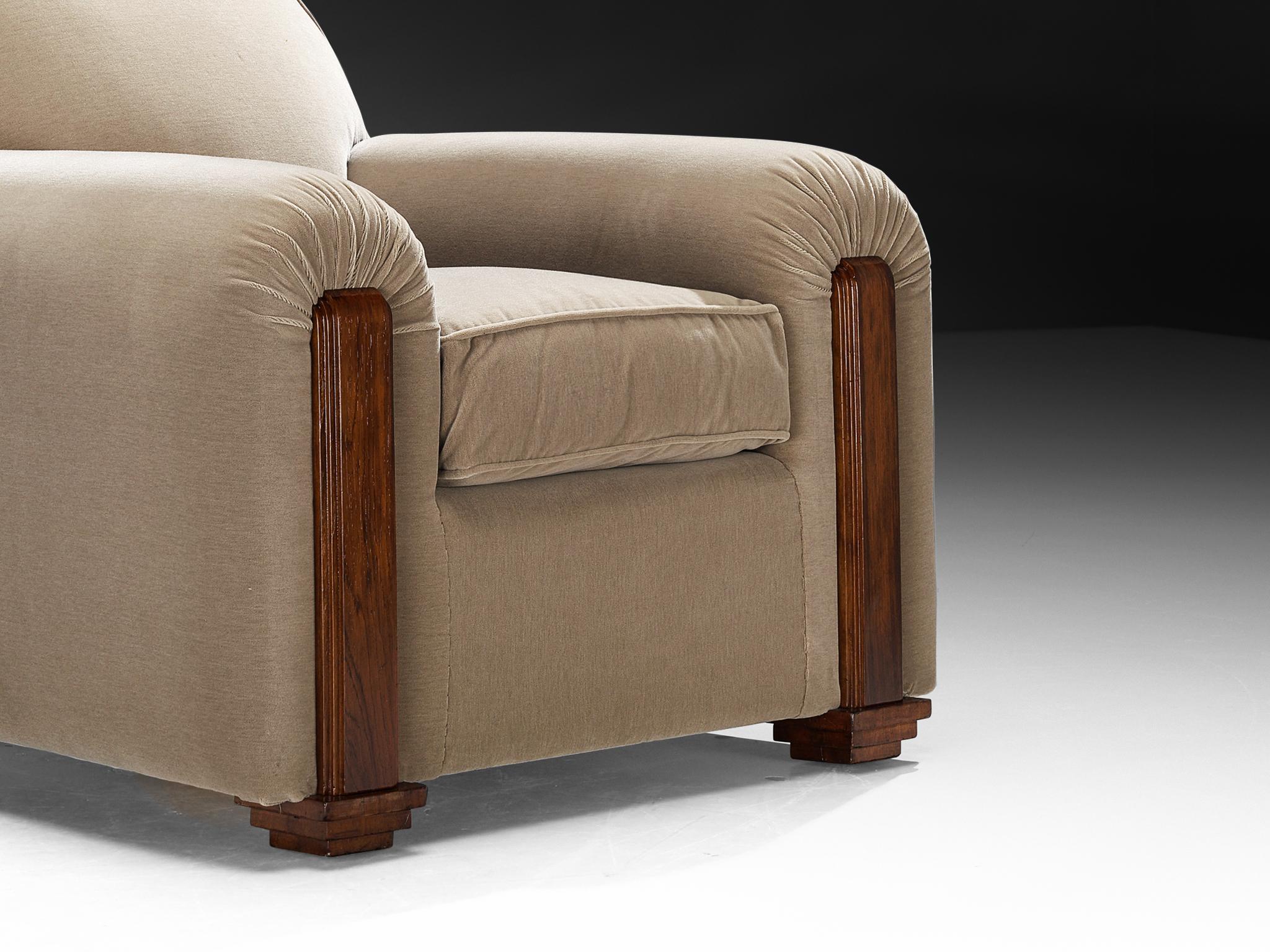Jean Pascaud Rare Pair of Lounge Chairs in Taupe Velvet For Sale 2