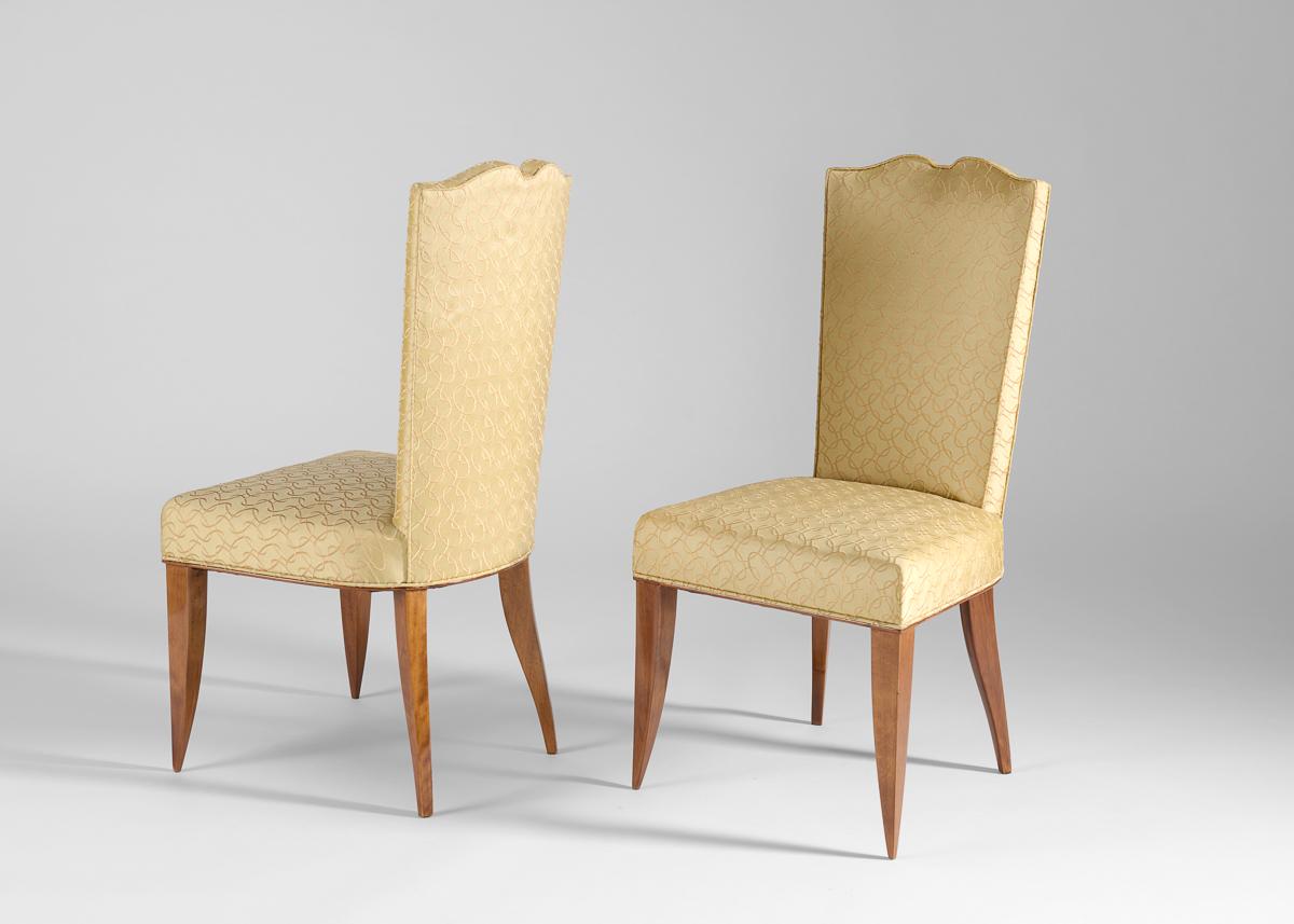 Metà XX secolo Jean Pascaud, Set di sei sedie da pranzo con schienale alto, Francia, Circa 1935 in vendita