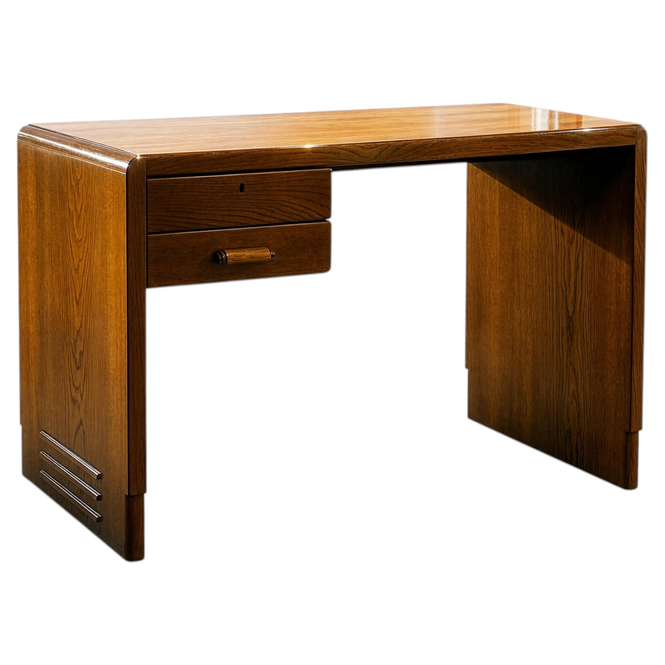 Jean PASCAUD Art Deco Student Desk in Oak France 1930, from Parisian University