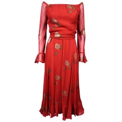 Jean Patou 1974 Haute Couture Gold Silver Lamé Silk Evening Dress