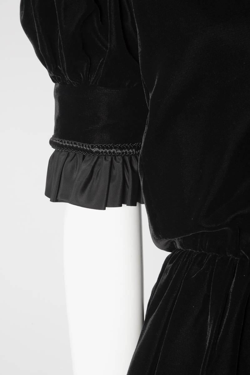 Jean Patou Braided & Ruffled Velvet Little Black Dress, Circa 1968 For Sale 1