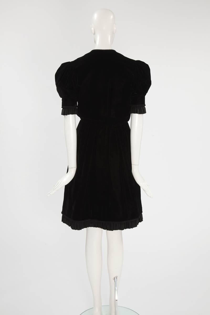 Jean Patou Braided & Ruffled Velvet Little Black Dress, Circa 1968 For Sale 2