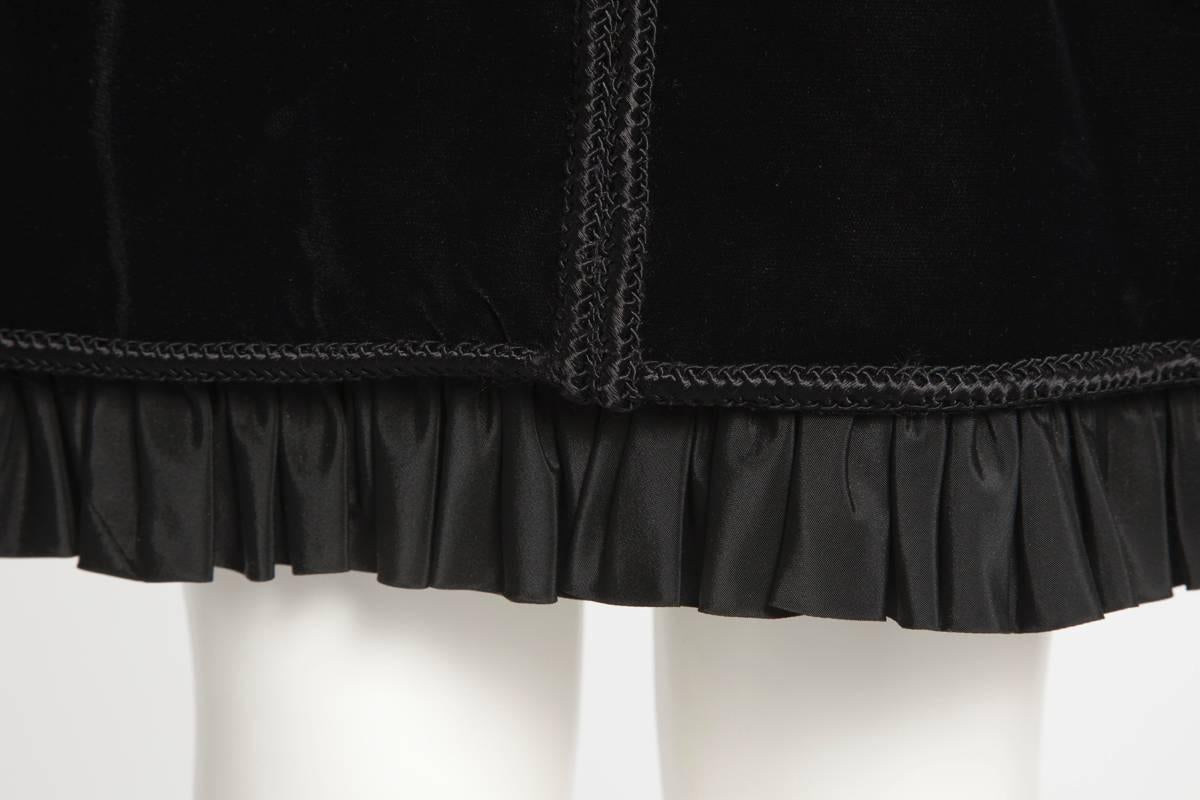 Jean Patou Braided & Ruffled Velvet Little Black Dress, Circa 1968 For Sale 3