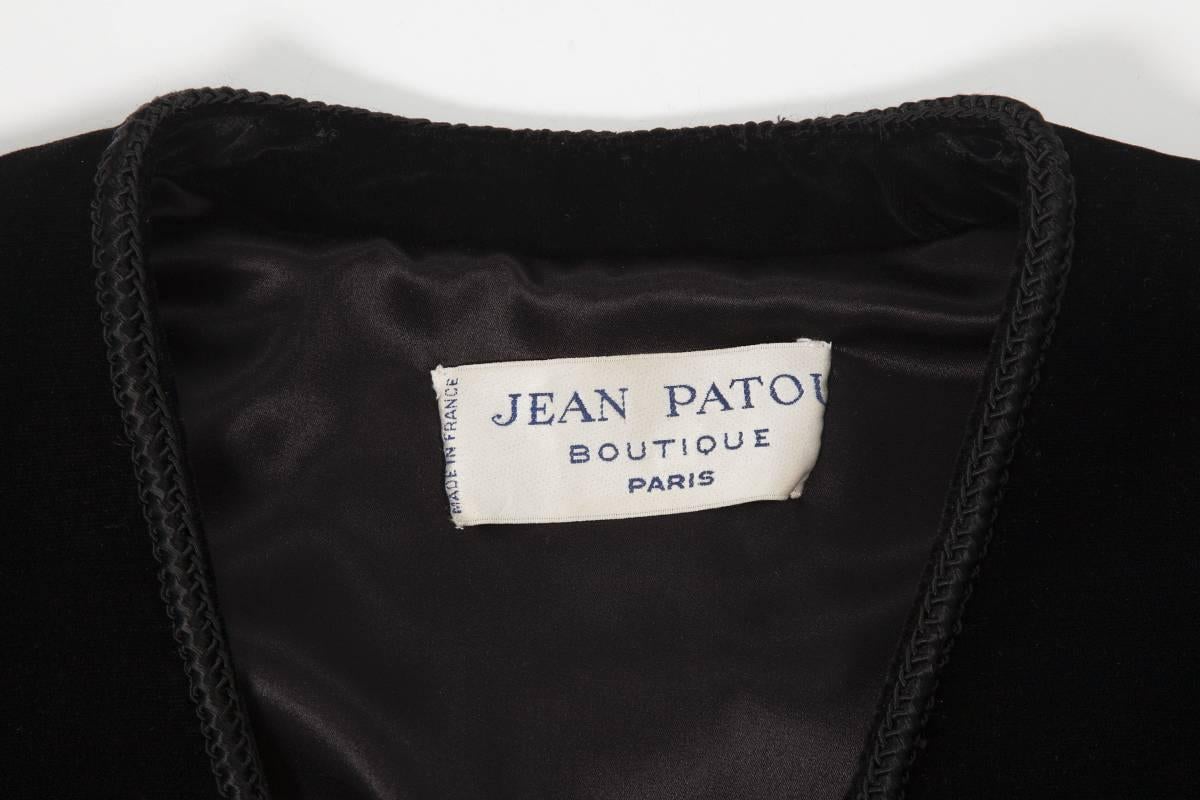 Jean Patou Braided & Ruffled Velvet Little Black Dress, Circa 1968 For Sale 4