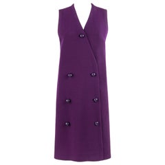 JEAN PATOU c.1960's Purple Sleeveless Double Breasted Button Up Mod Shift Dress