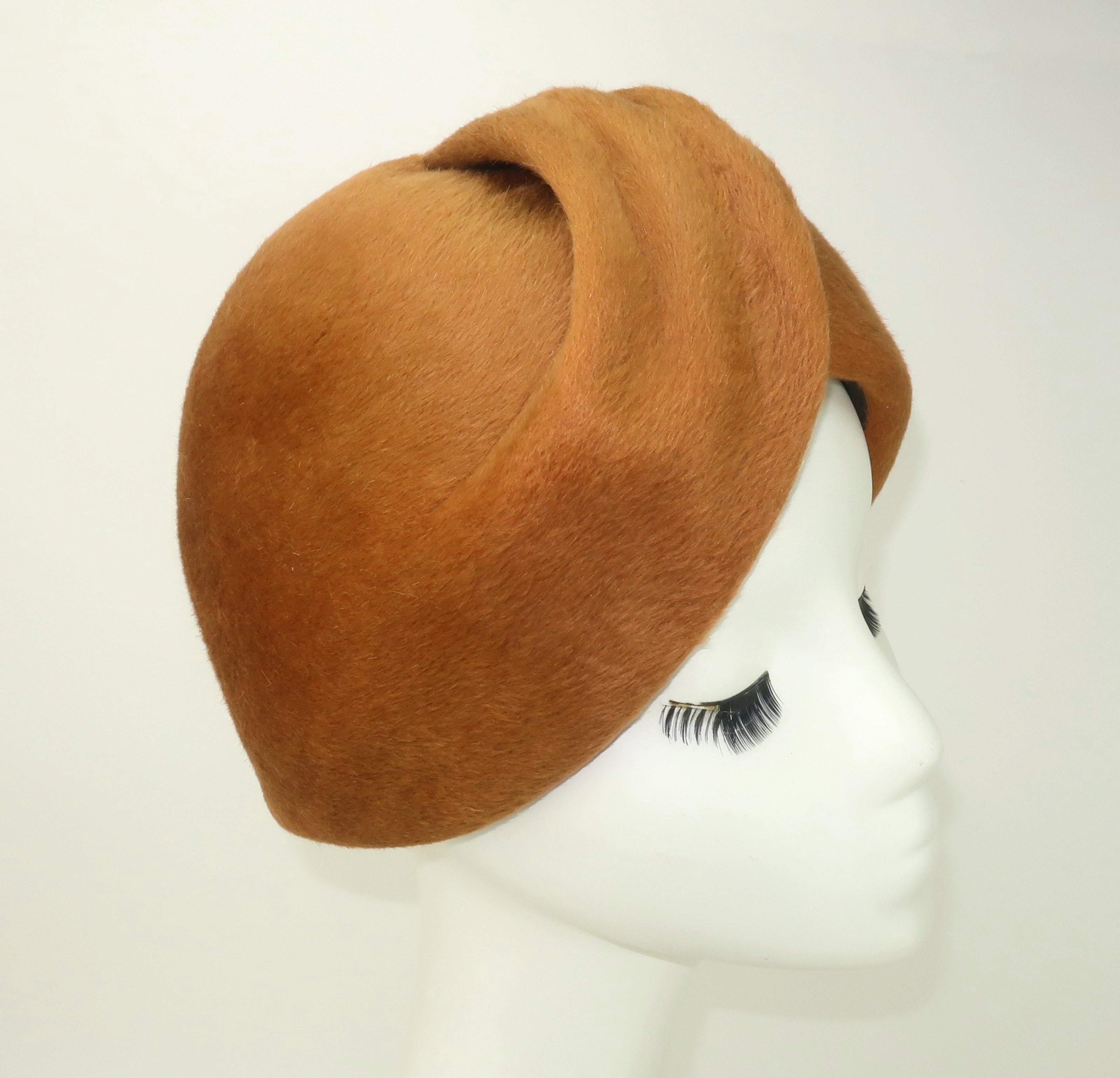 Jean Patou French Turban Style Fur Felt Hat, 1960's In Excellent Condition For Sale In Atlanta, GA