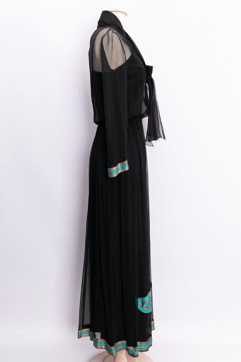 Jean Patou Haute Couture Silk Chiffon Butterfly Pattern Dress In Good Condition For Sale In SAINT-OUEN-SUR-SEINE, FR