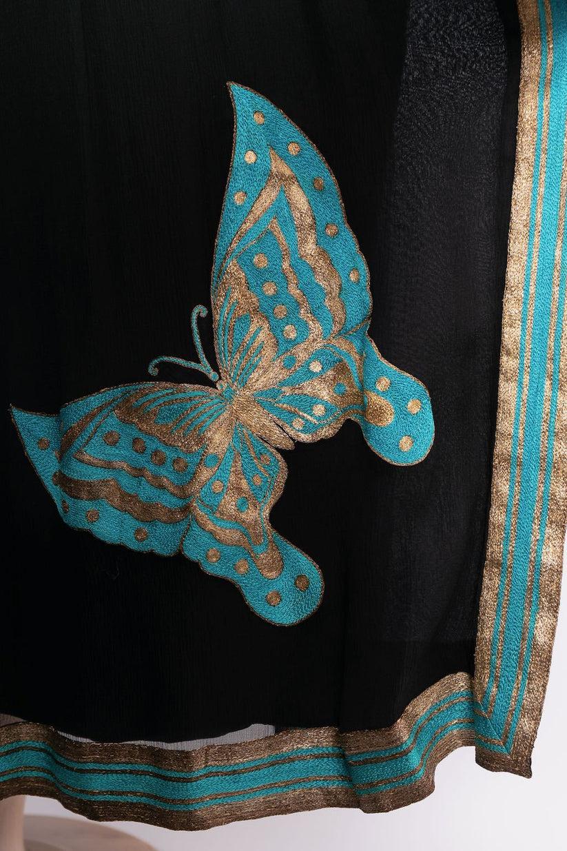 Jean Patou Haute Couture - Robe en mousseline de soie à motif papillon en vente 3