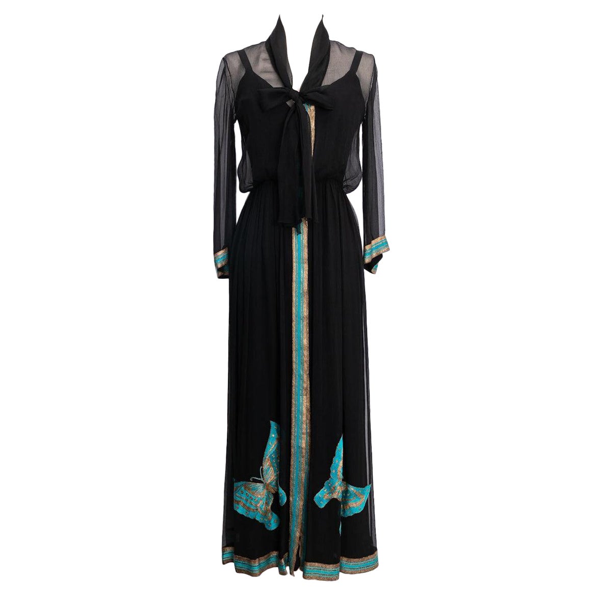 Jean Patou Haute Couture - Vestito in chiffon di seta con motivo a farfalla