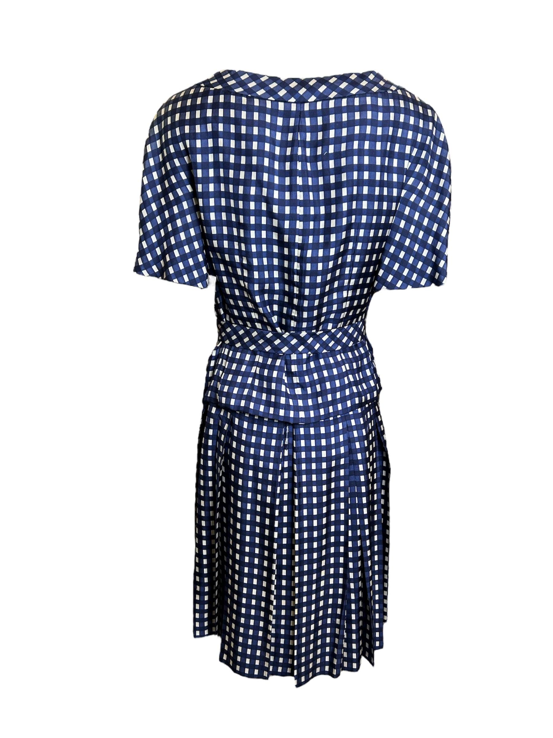 Jean Patou Haute Couture, vestito e giacca in seta a quadretti, anni '50 In condizioni buone in vendita a Los Angeles, CA
