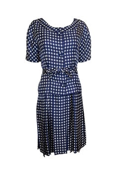 Jean Patou Haute Couture Silk Window Check Dress/Jacket Ensemble, 1950s