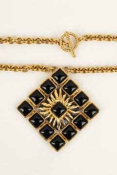 Jean Patou Necklace in Gold-Plated Metal and Black Glass Paste