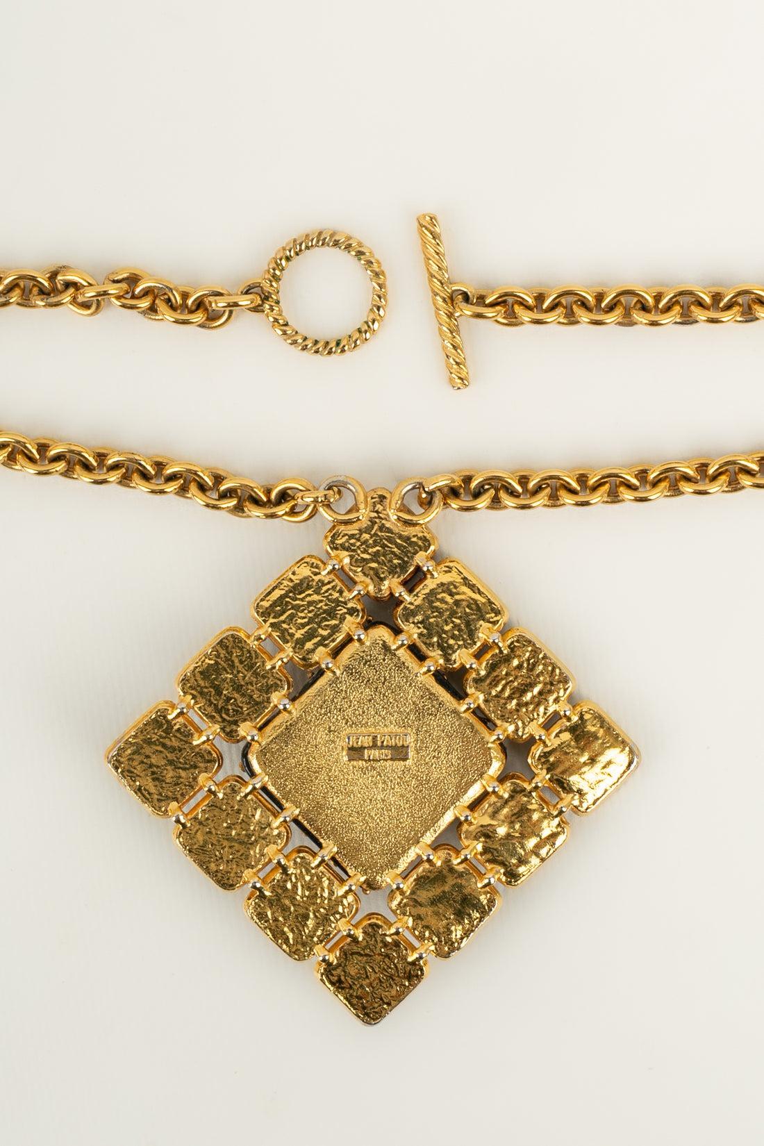 Jean Patou Necklace in Gold-Plated Metal and Black Glass Paste In Excellent Condition For Sale In SAINT-OUEN-SUR-SEINE, FR