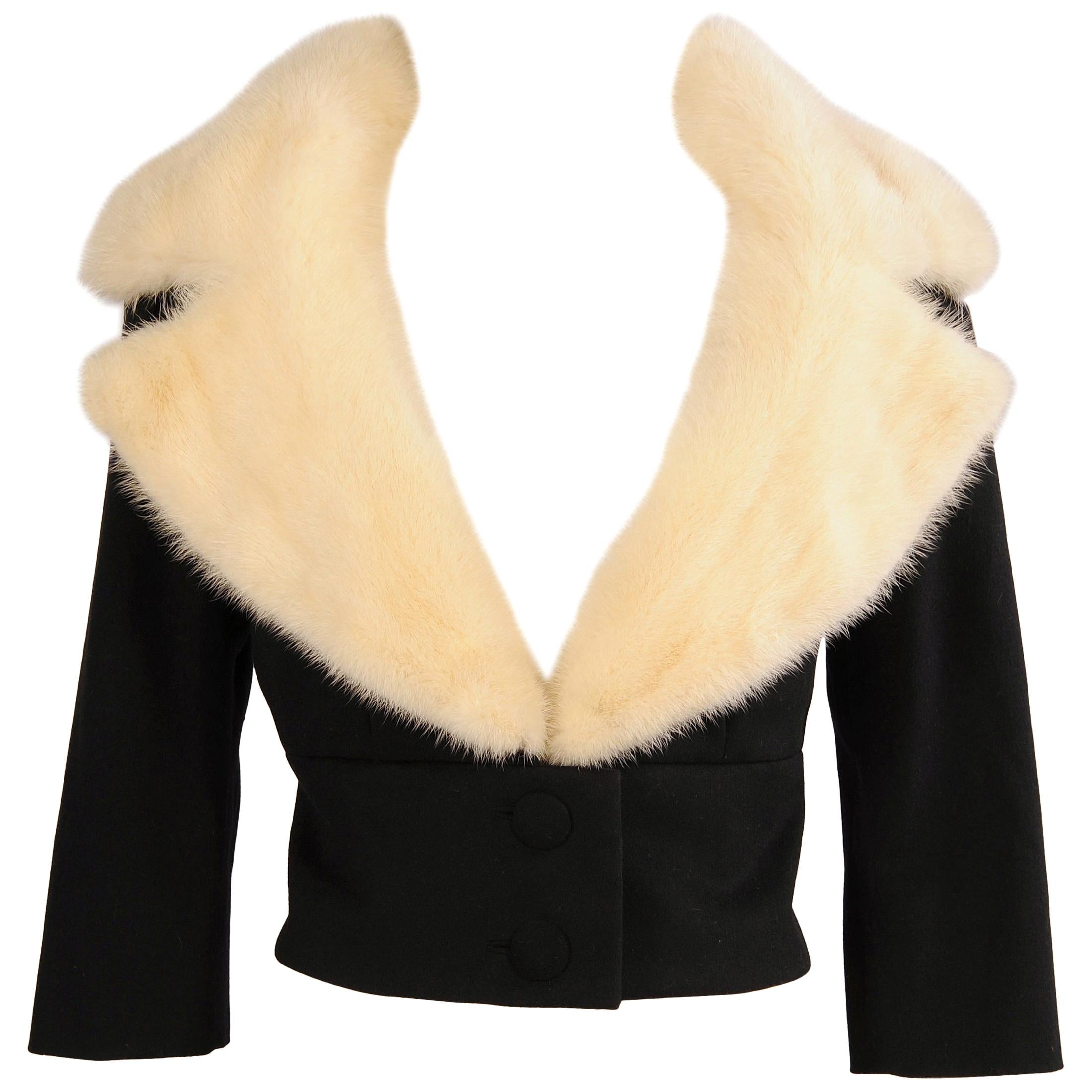 Jean Patou Numbered Haute Couture Cashmere and White Mink Jacket, Mid 20th C  For Sale
