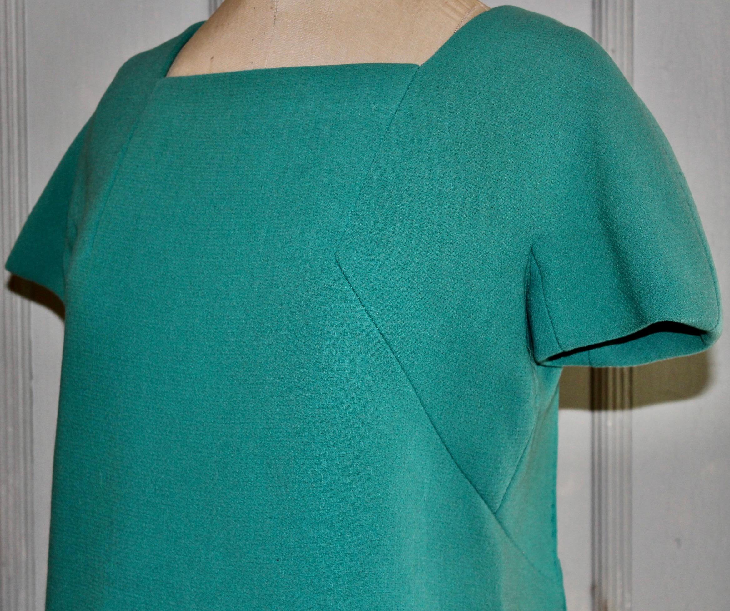 Women's Jean Patou Paris Collection Boutique Green/Blue Day Dress For Sale