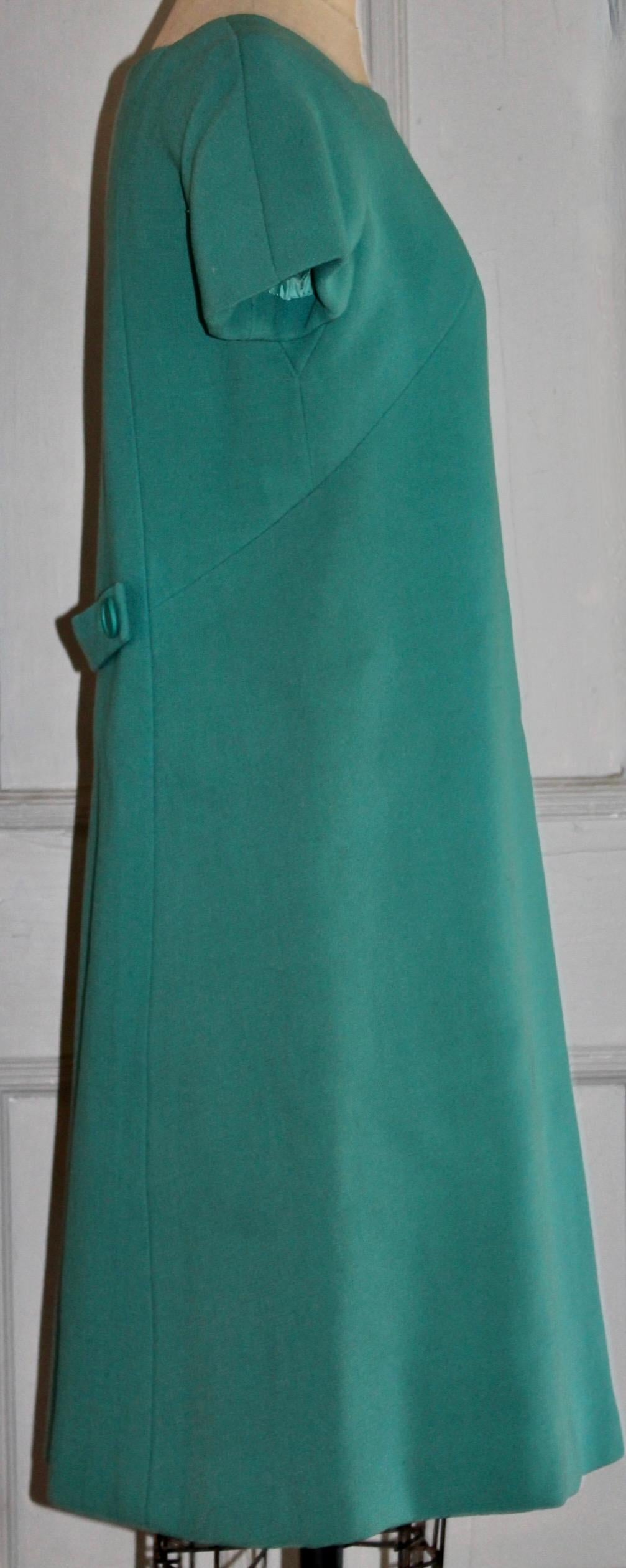 Jean Patou Paris Collection Boutique Green/Blue Day Dress For Sale 1
