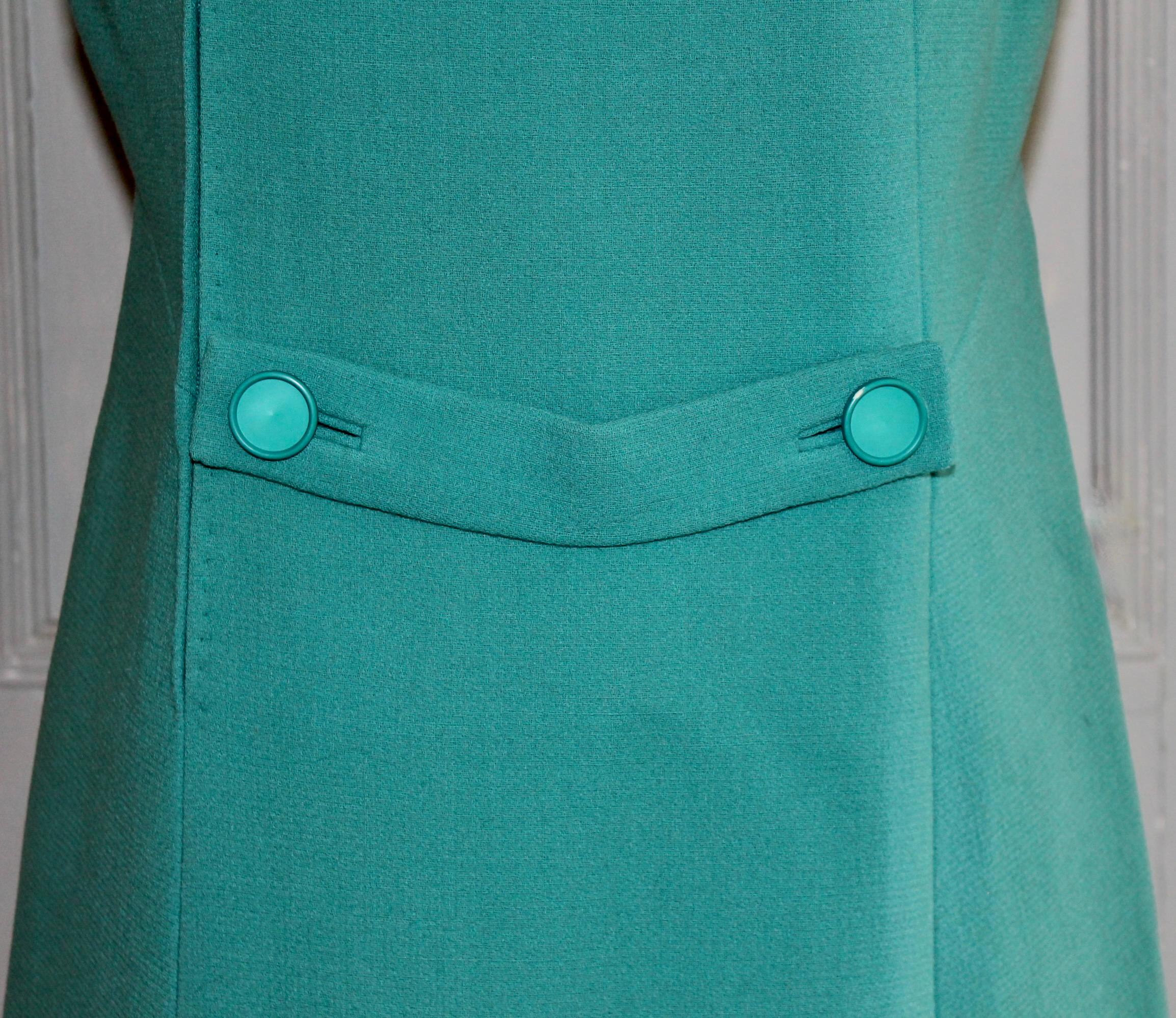 Jean Patou Paris Collection Boutique Green/Blue Day Dress For Sale 2