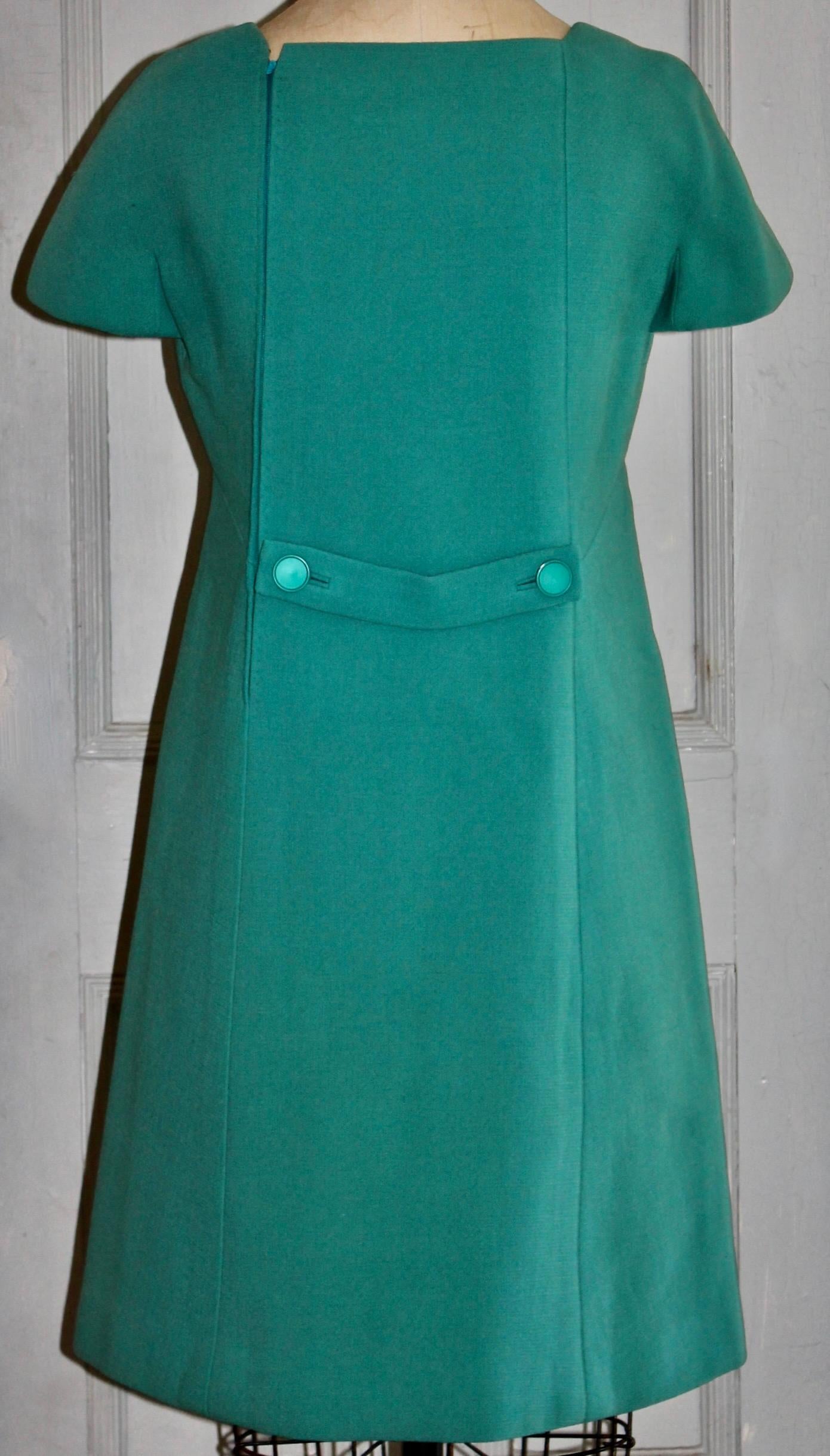 Jean Patou Paris Collection Boutique Green/Blue Day Dress For Sale 4