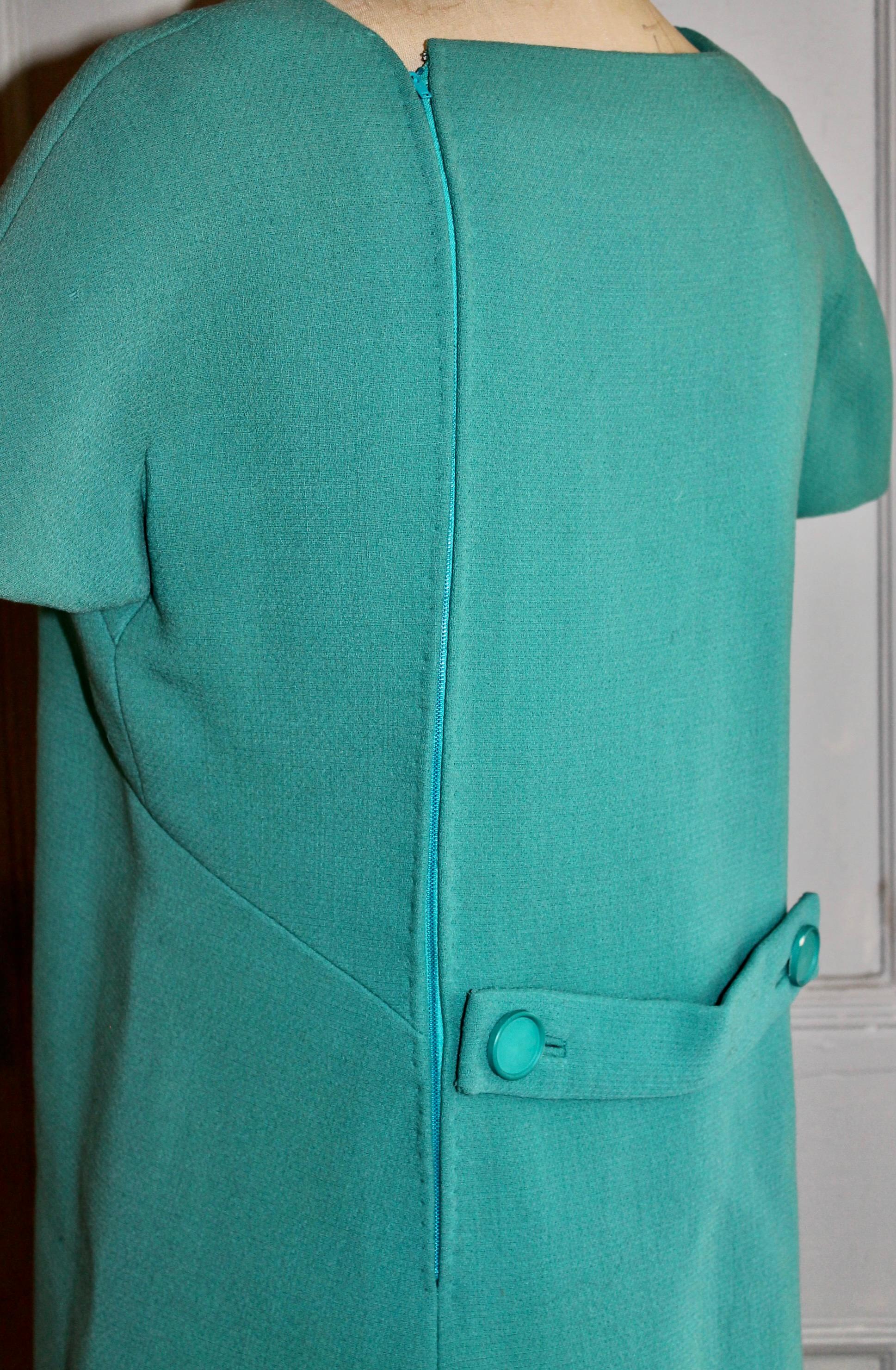 Jean Patou Paris Collection Boutique Green/Blue Day Dress For Sale 5