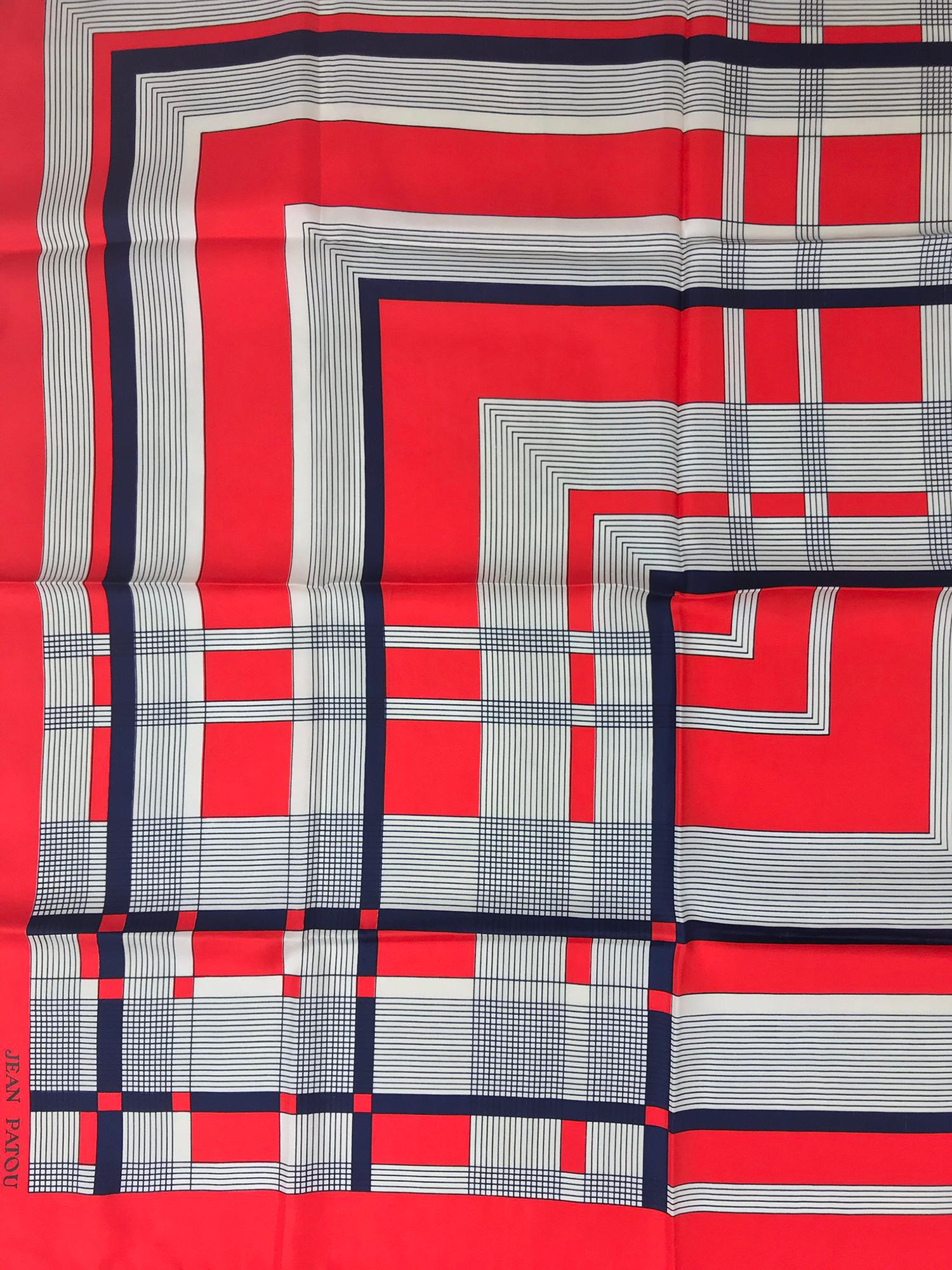 Pink Jean Patou Red White and Blue Geometric Silk Scarf 1970s