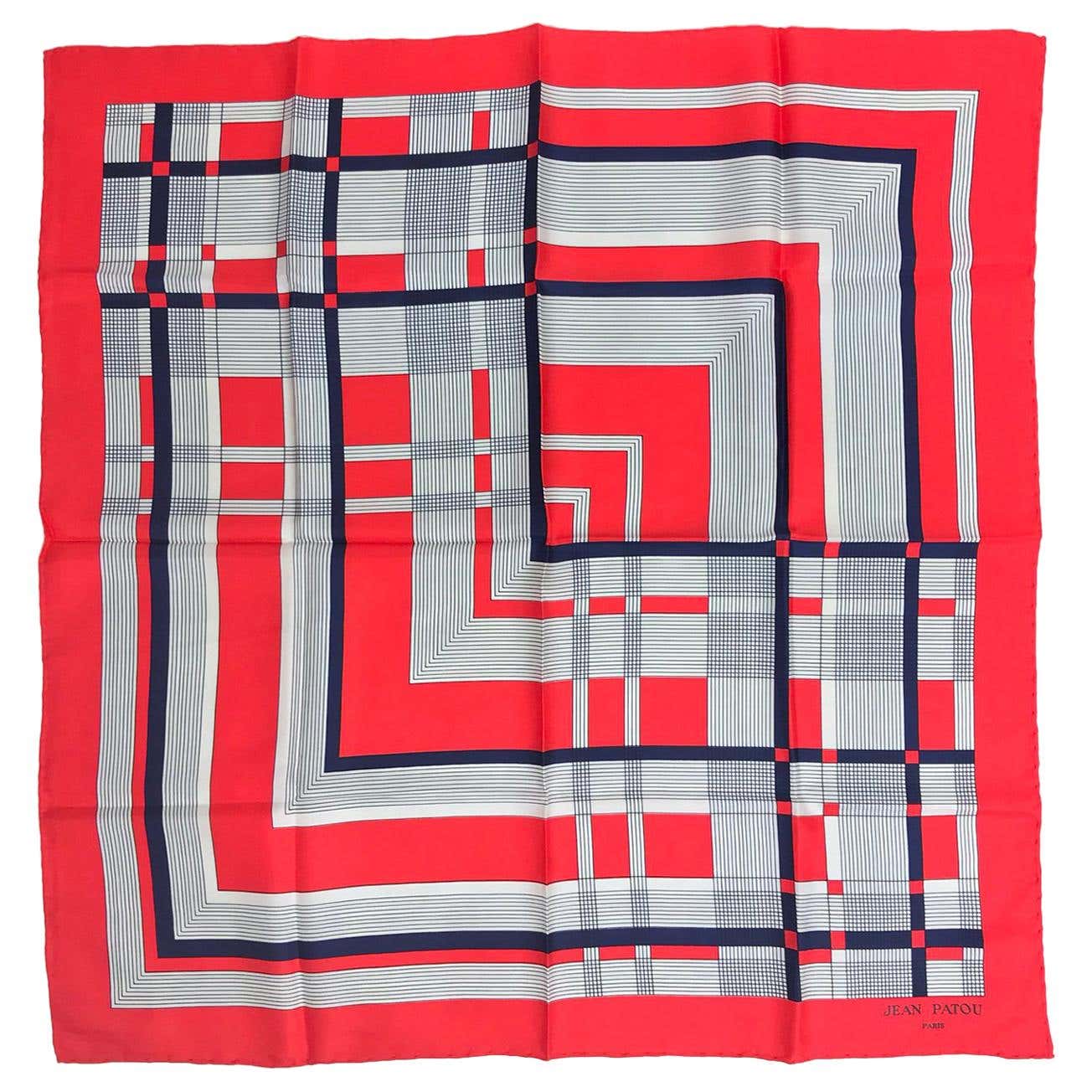 Jean Patou Red White and Blue Geometric Silk Scarf 1970s at 1stDibs