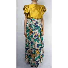 Jean Patou  silk gold top and natural linen Maxi-skirt evening ensemble, c.1970s
