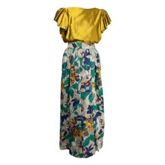 Vintage Jean Patou  silk gold top and natural linen Maxi-skirt evening ensemble, c.1970s