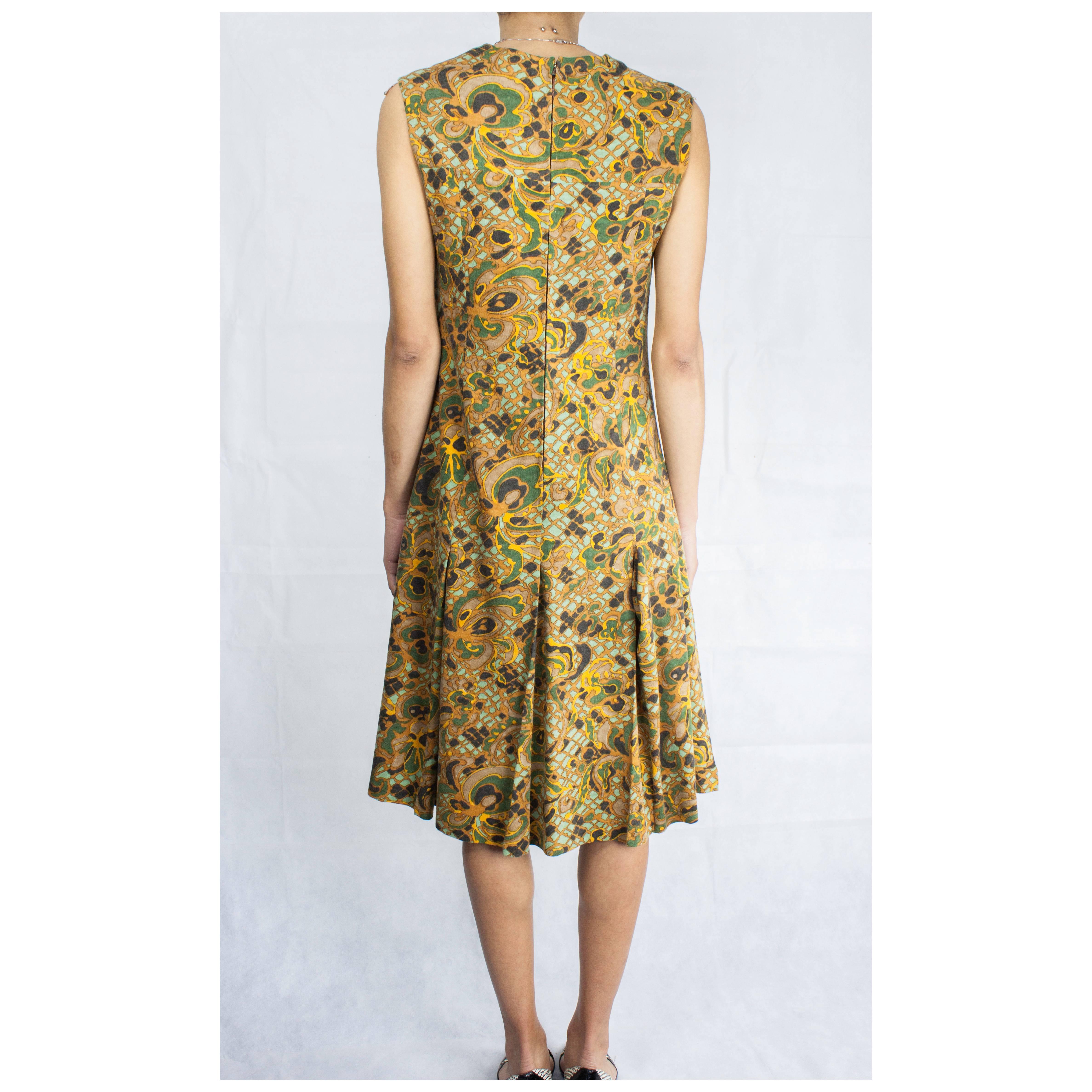 Women's Jean Patou stylised floral motifs brushed wool dress, circa 1960s For Sale