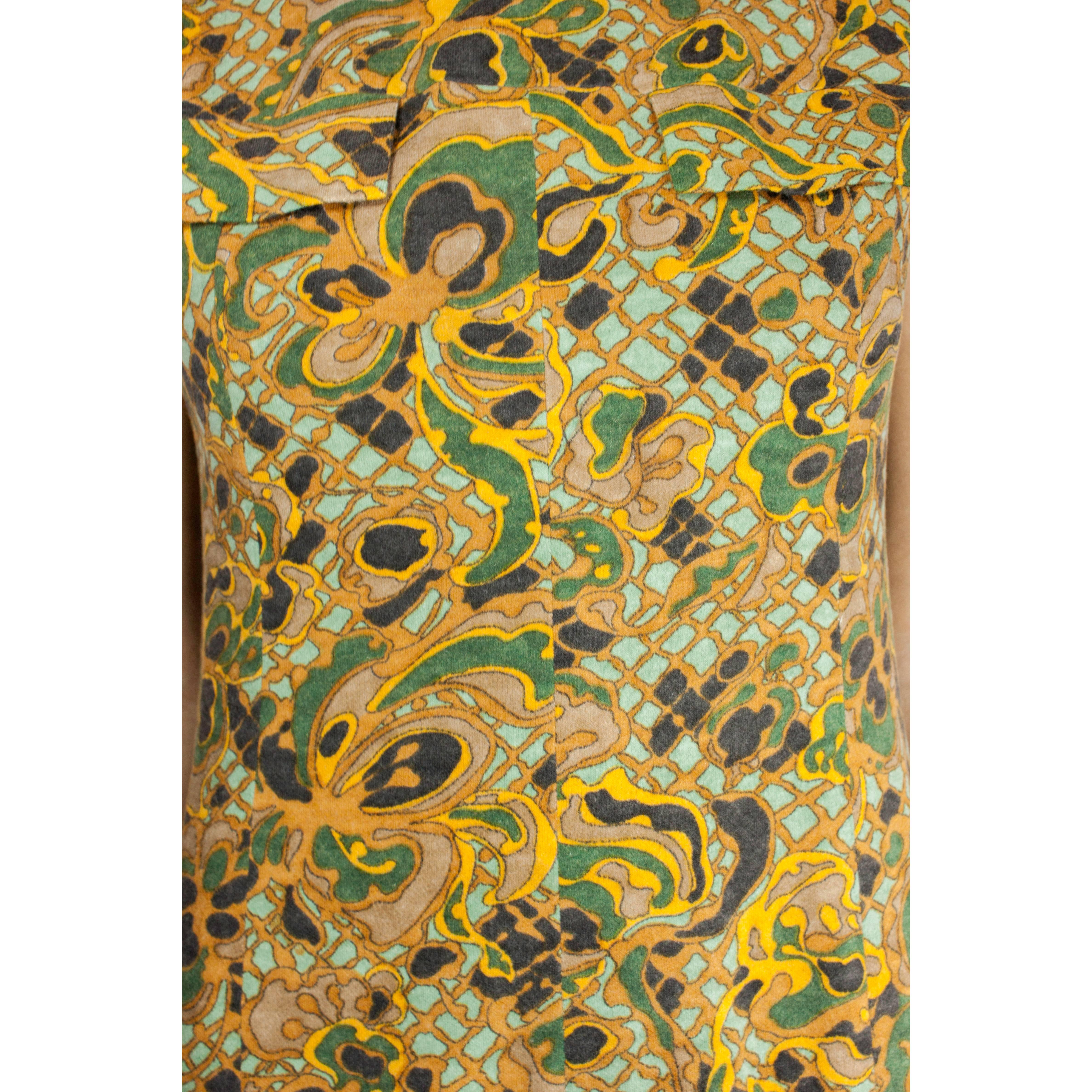 Jean Patou stylised floral motifs brushed wool dress, circa 1960s For Sale 3