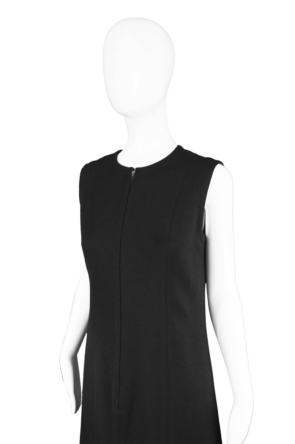 Jean Patou Vintage 1960s Black Wool Sleeveless Mod Minimalist Shift Dress  In Excellent Condition For Sale In Doncaster, South Yorkshire
