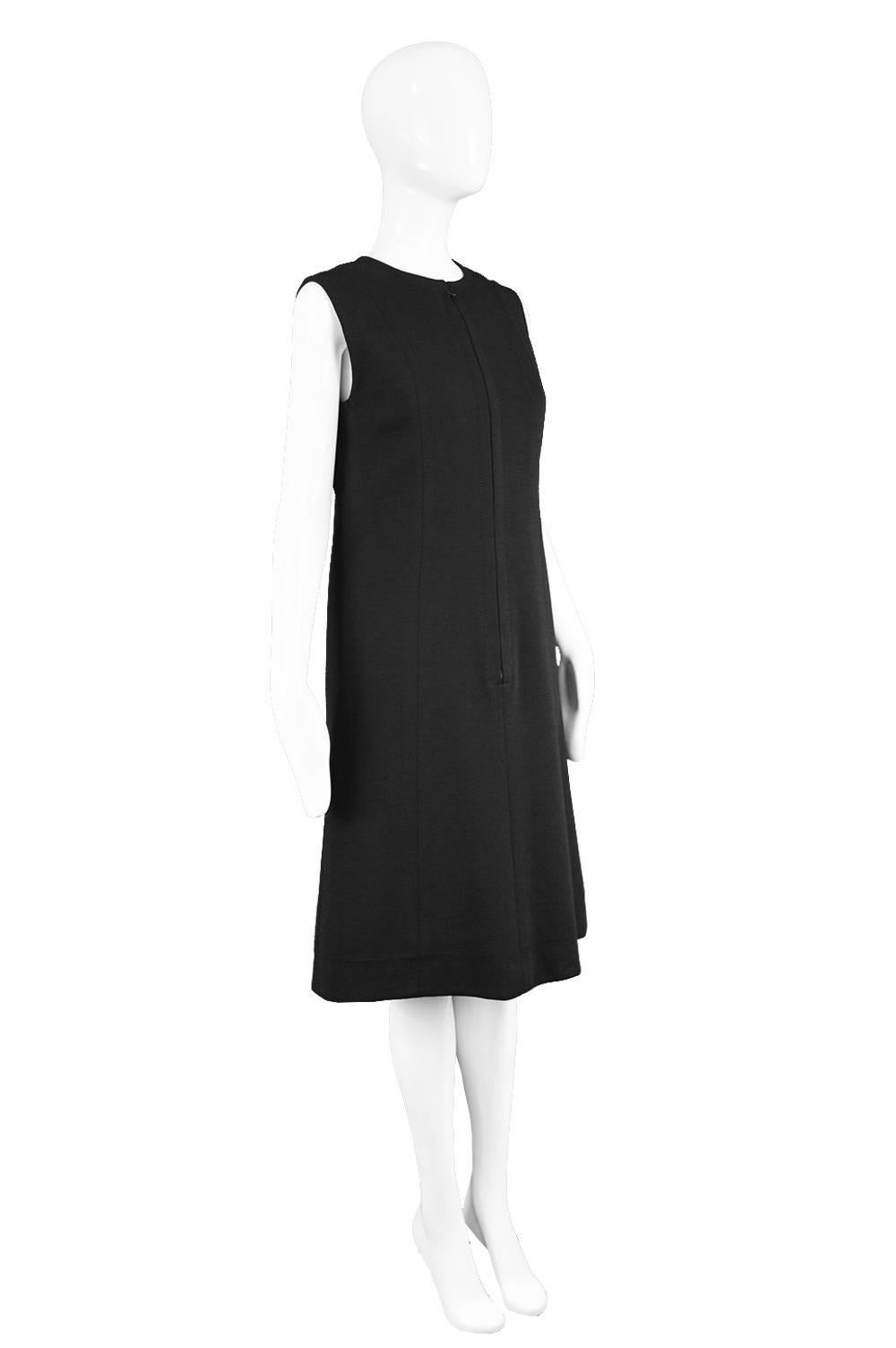 Jean Patou Vintage 1960s Black Wool Sleeveless Mod Minimalist Shift Dress  For Sale 1