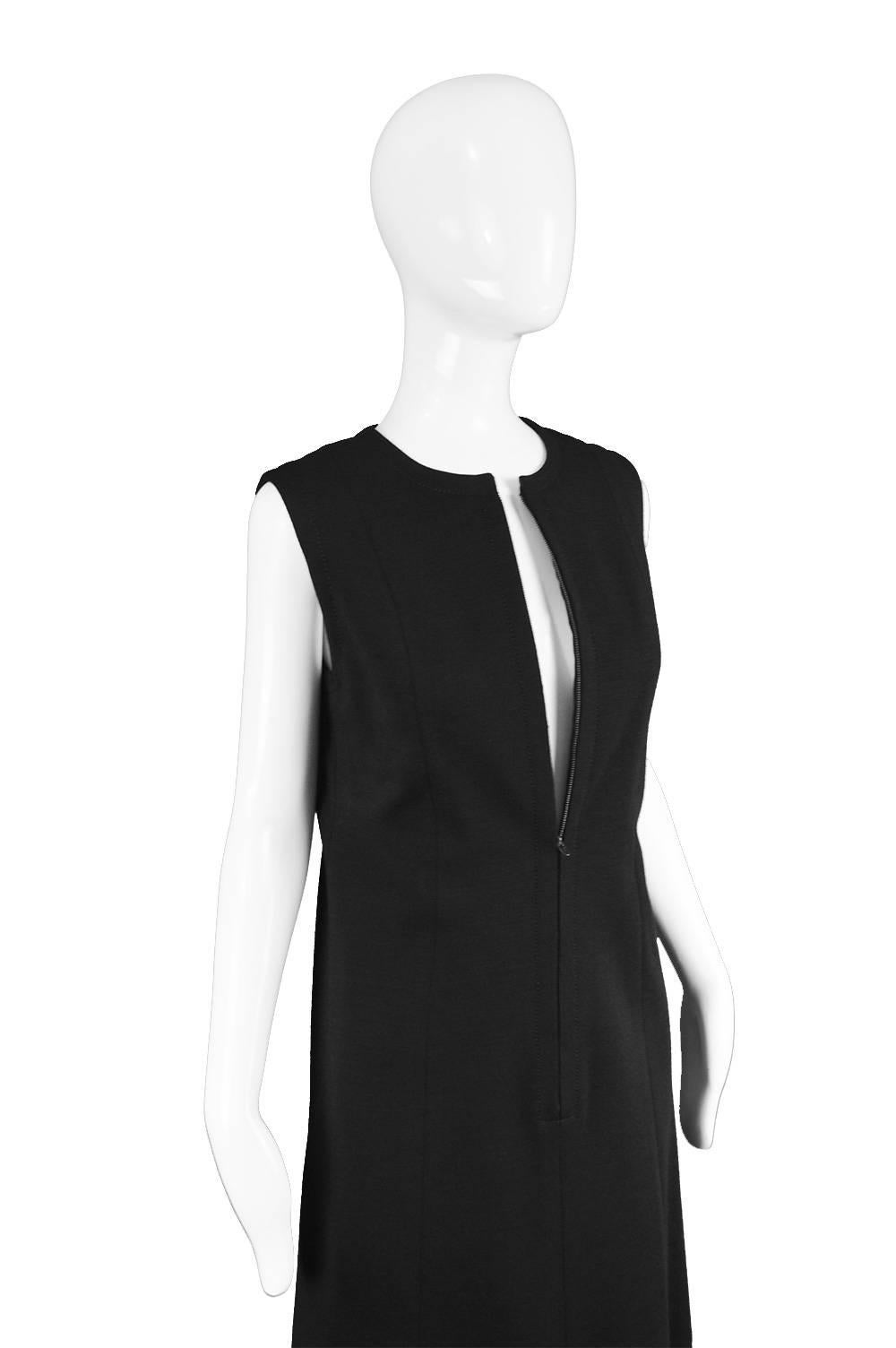 Jean Patou Vintage 1960s Black Wool Sleeveless Mod Minimalist Shift Dress  For Sale 2