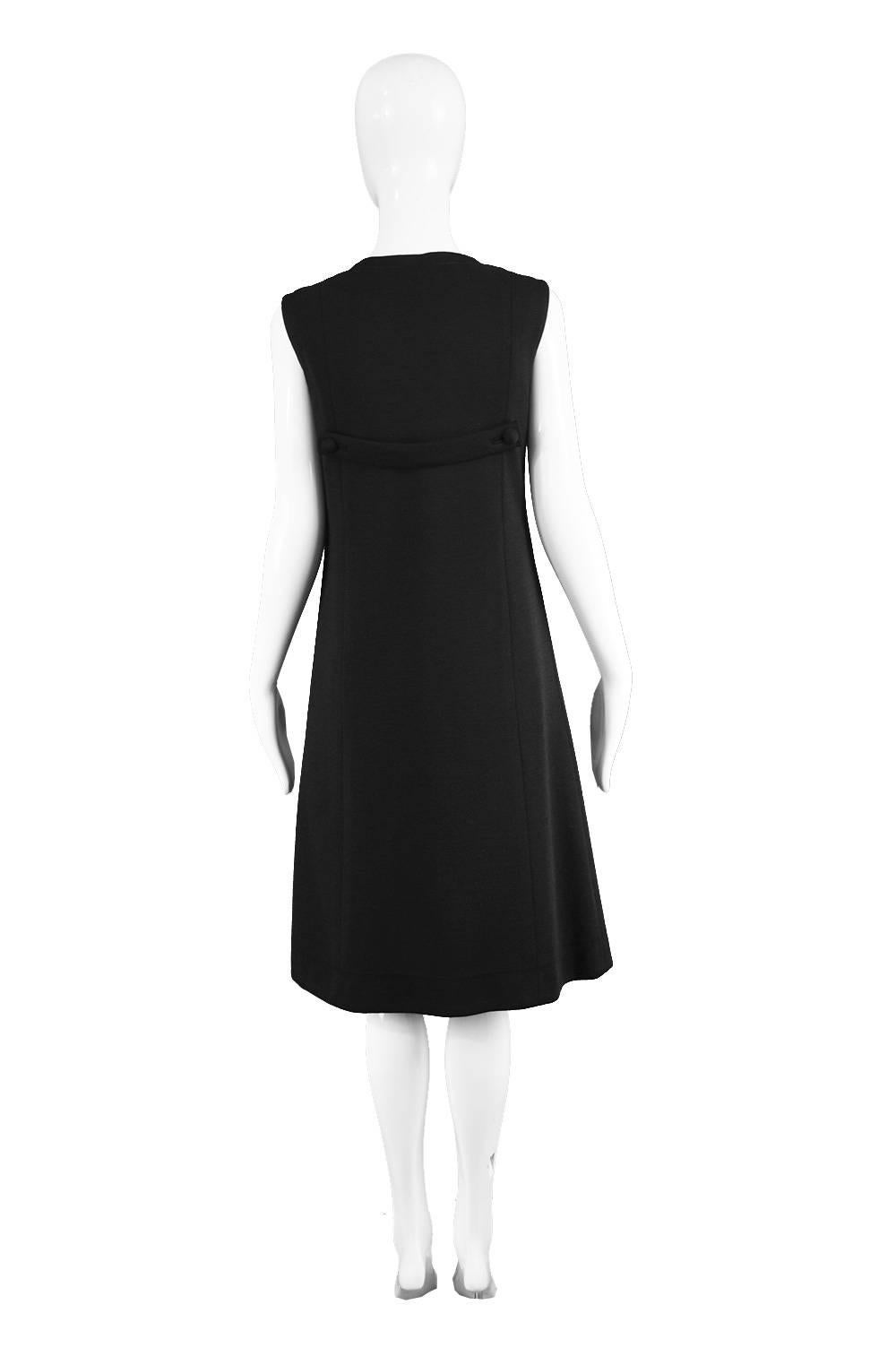 Jean Patou Vintage 1960s Black Wool Sleeveless Mod Minimalist Shift Dress  For Sale 3