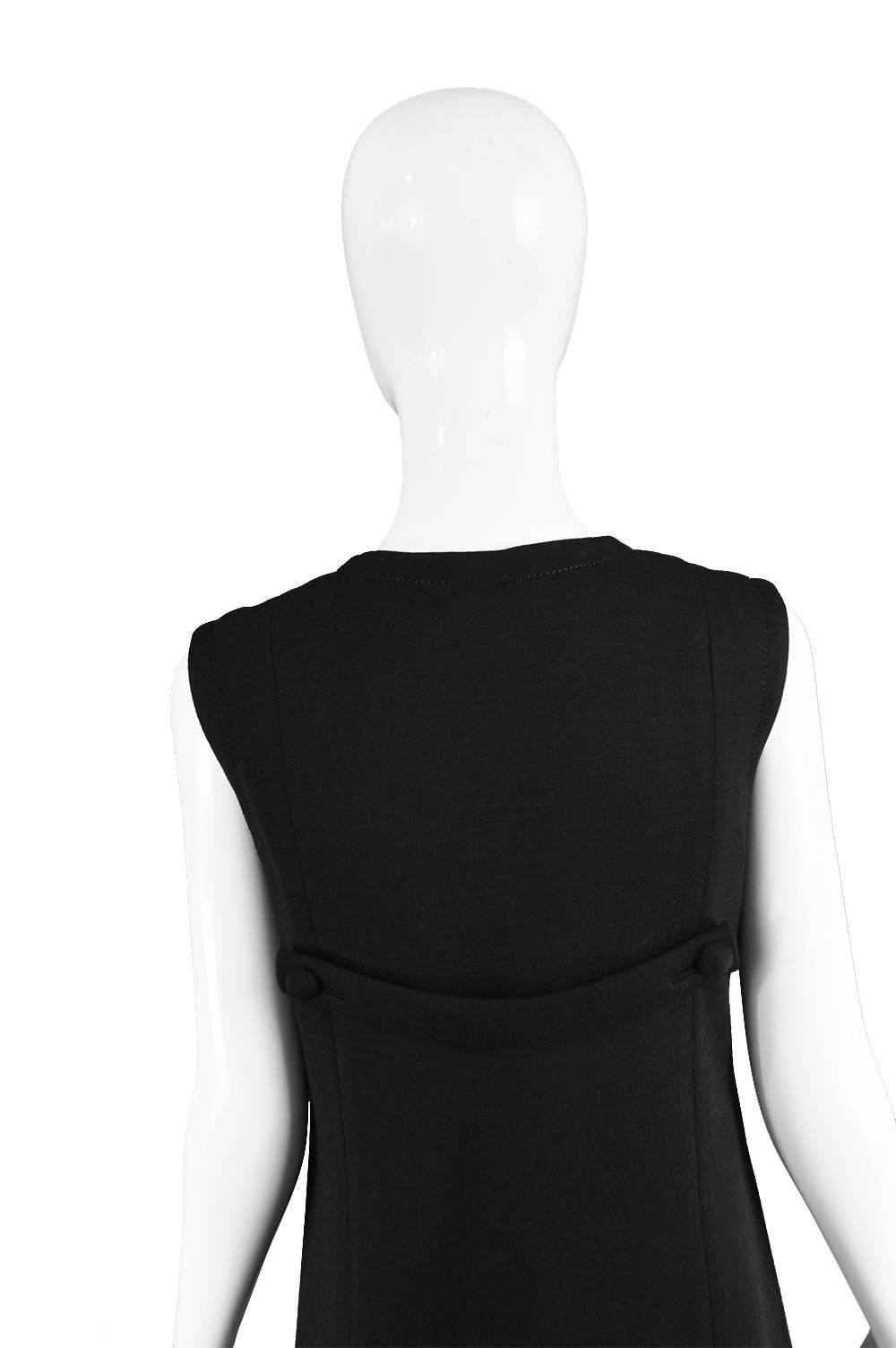 Jean Patou Vintage 1960s Black Wool Sleeveless Mod Minimalist Shift Dress  For Sale 4