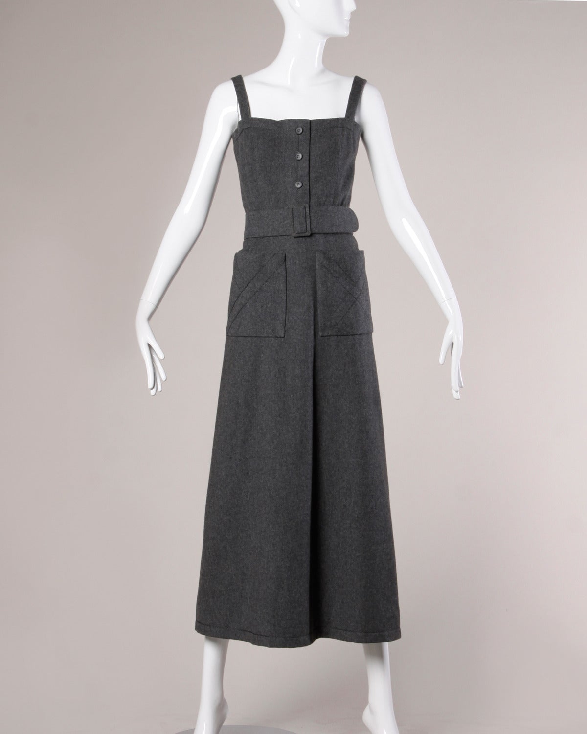 Jean Patou Vintage 1960s Wool 3-Piece Belt, Wrap & Dress Ensemble In Excellent Condition For Sale In Sparks, NV
