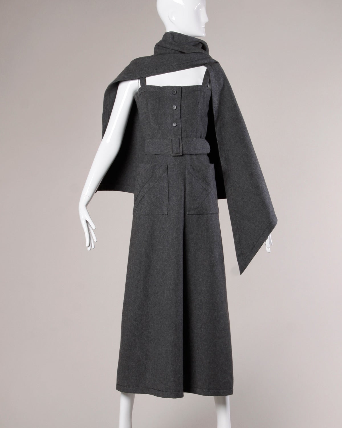 Jean Patou Vintage 1960s Wool 3-Piece Belt, Wrap & Dress Ensemble For Sale 4