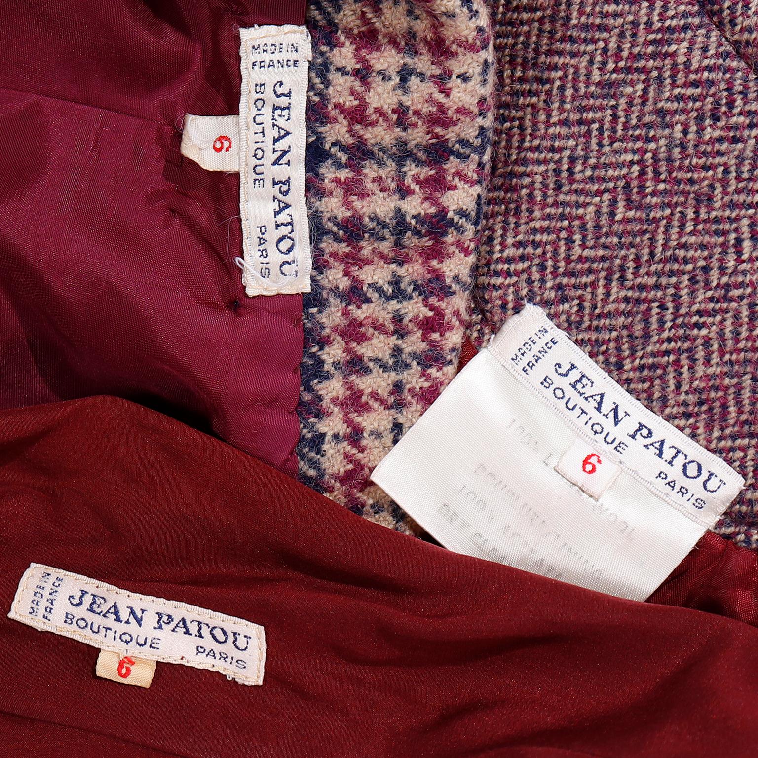 Jean Patou Vintage 3 Piece Burgundy Plaid Culotte Skirt Vest & Blouse Outfit For Sale 13