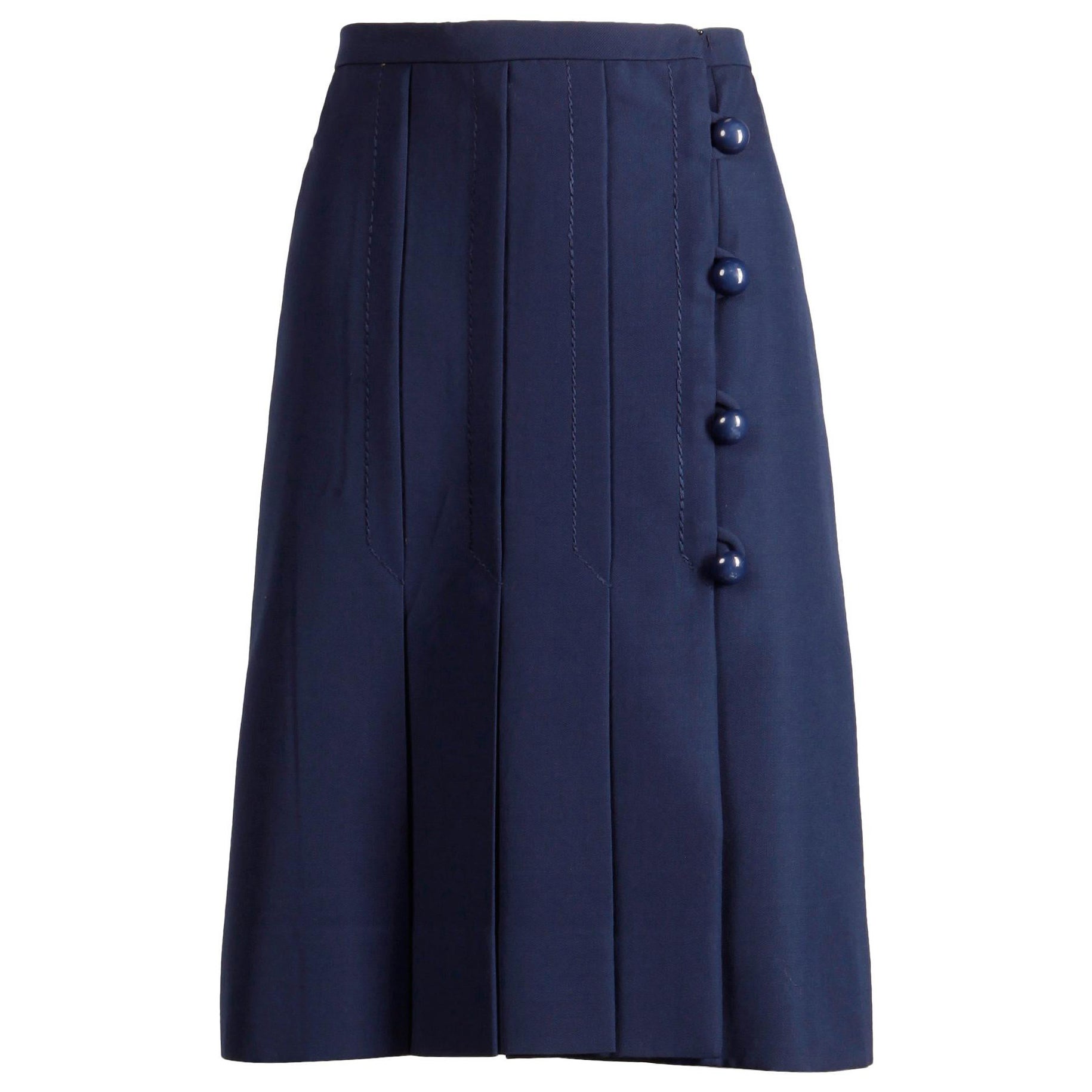 Falda mod asimétrica plisada de lana y seda azul marino de Jean Patou, de los años 60