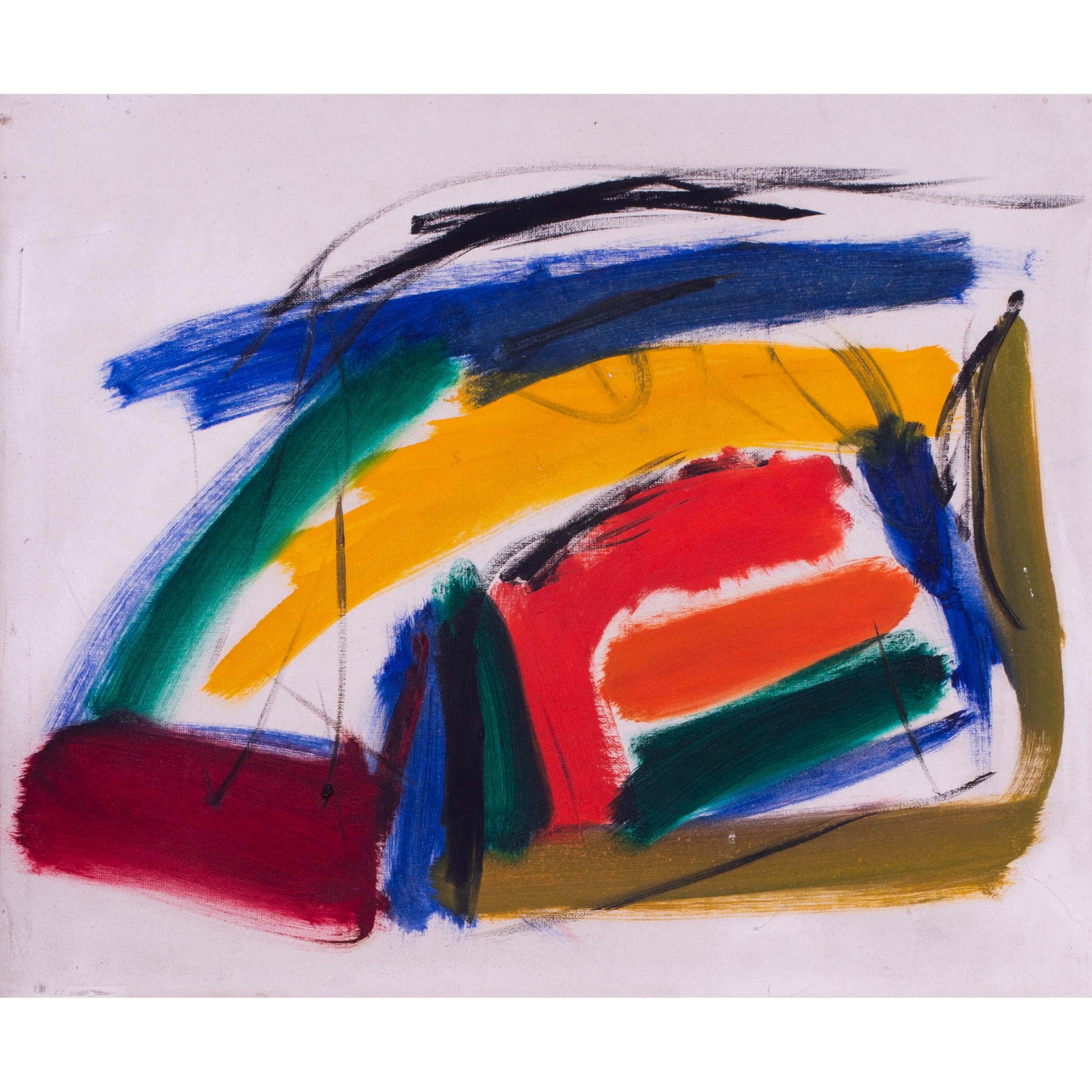 Modern British abstract oil painting by female artist Jean Clark - Painting by Jean Patricia Taprell Clark