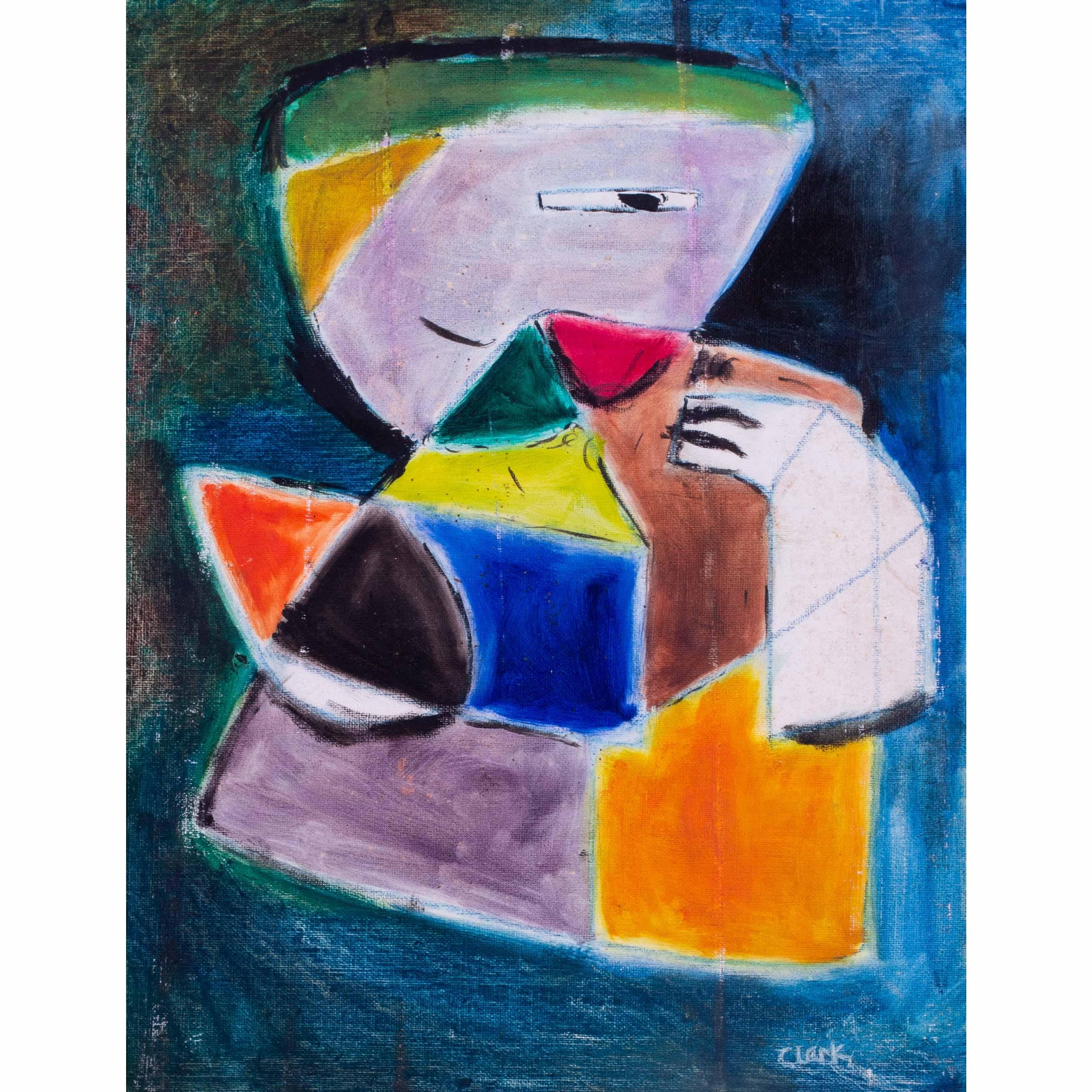Quadro ad olio astratto Modern British dell'artista donna Jean Clark - Painting di Jean Patricia Taprell Clark