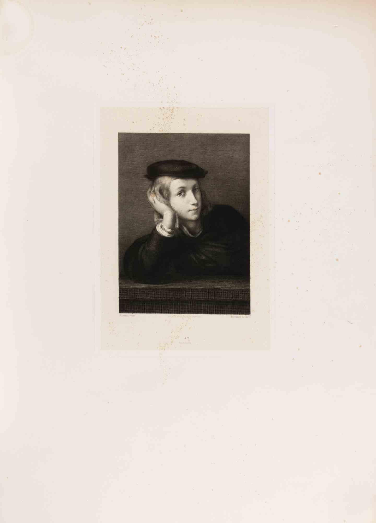 Portrait de Raphael - Gravure et pointe sèche de J. Patricot - 19e siècle