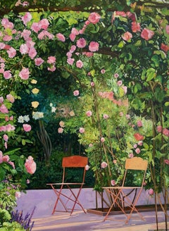 La Tonnelle Aux Roses, Oil on Canvas, Framed, 21st Century, 40x30"