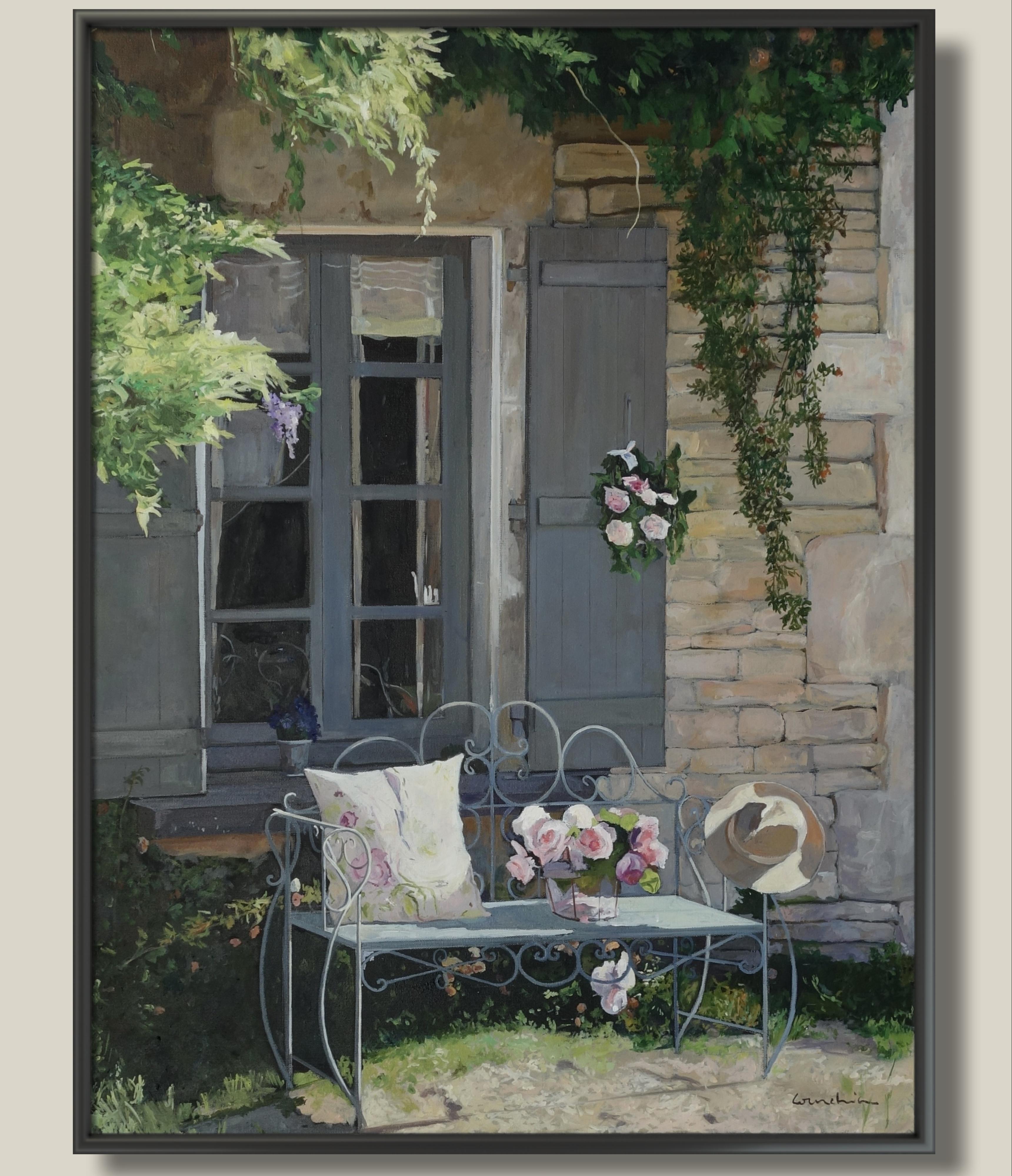 Das blaue Fenster – Painting von JEAN PAUL COURCHIA