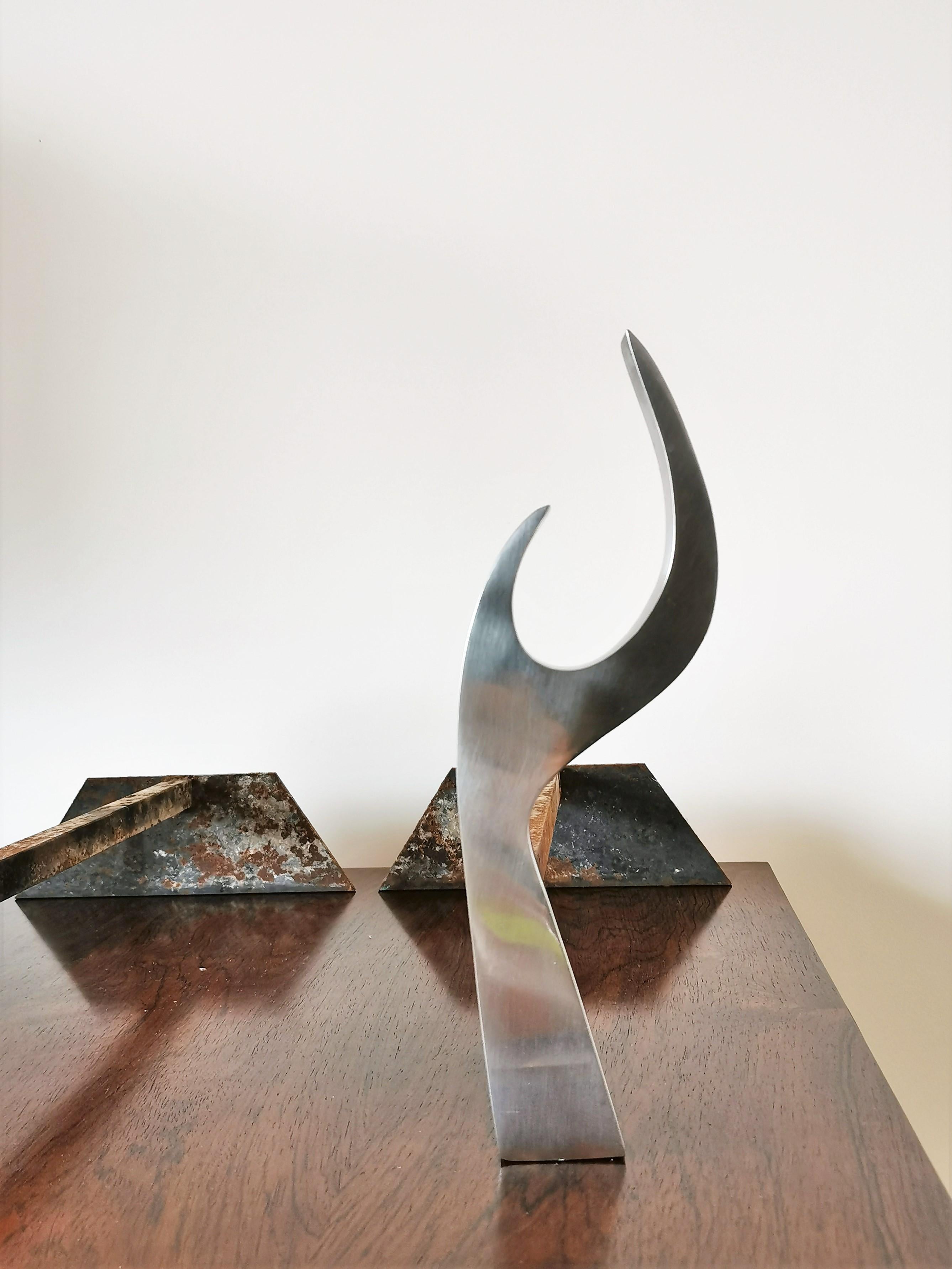 Jean-Paul Créations Brutalist Stainless Steel Andirons, France, 1970s For Sale 1