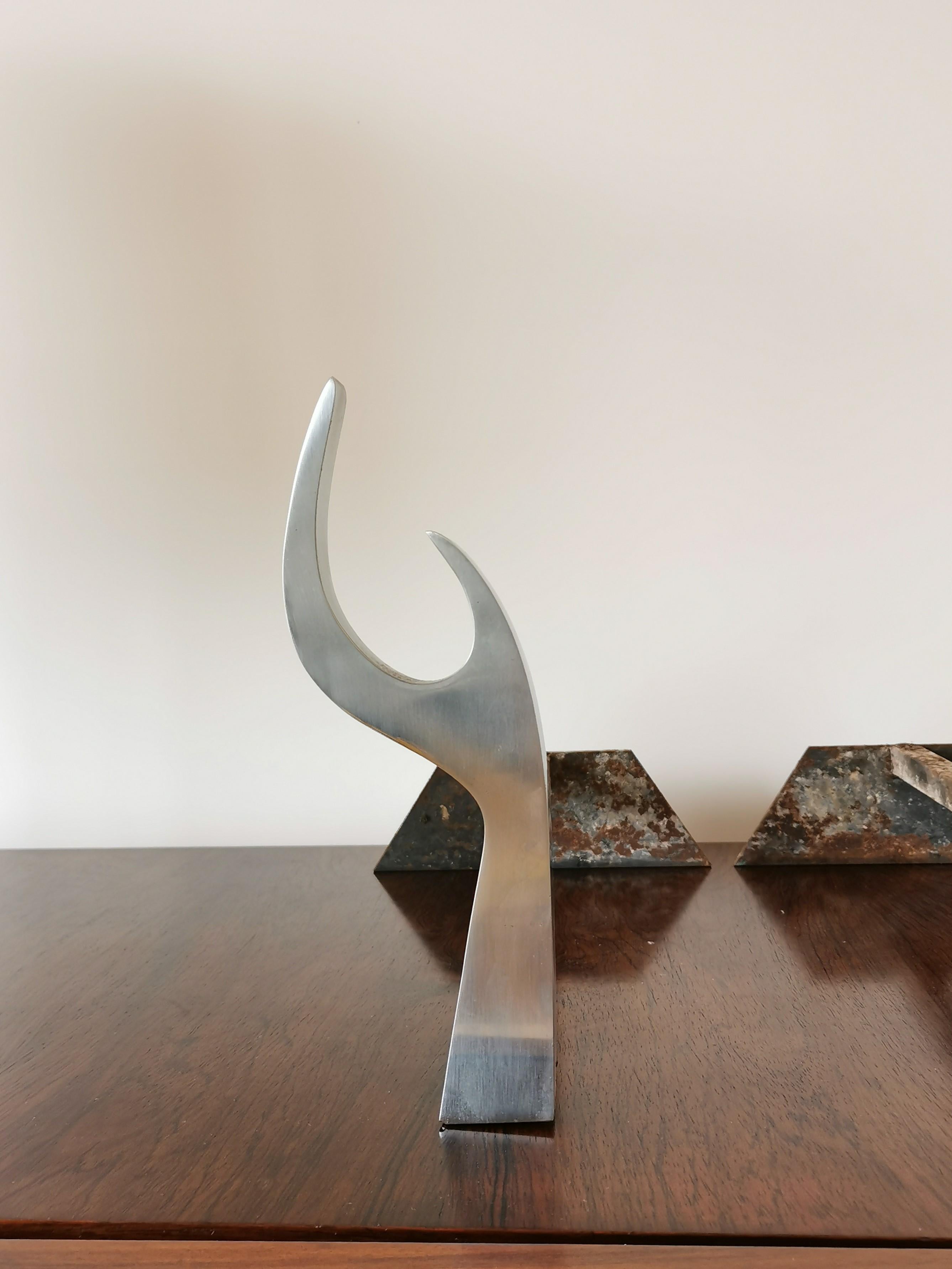 Jean-Paul Créations Brutalist Stainless Steel Andirons, France, 1970s For Sale 2