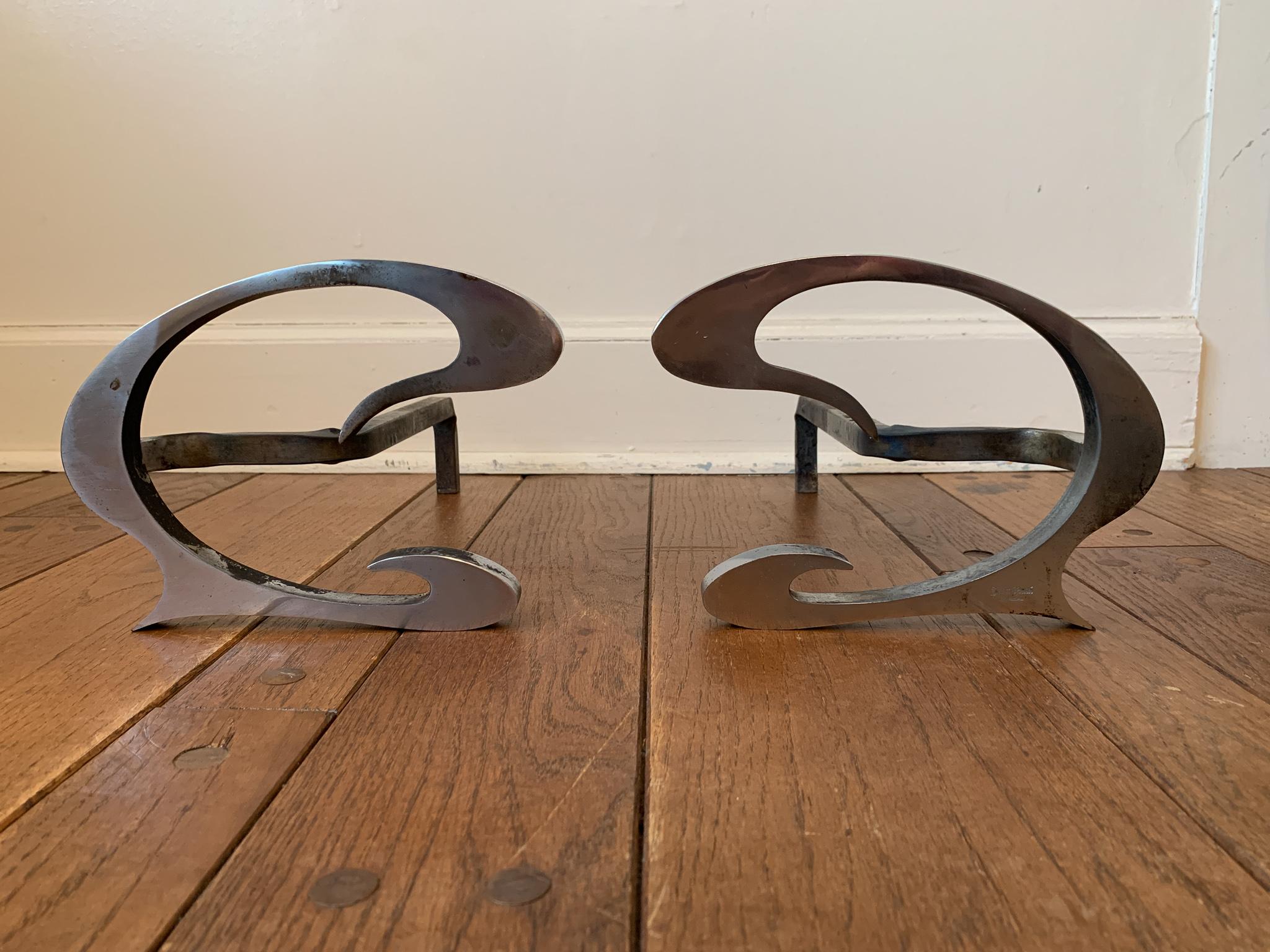 Metalwork Jean-Paul Créations, Rarely Complete Modernist Fireplace Set, France 1970's For Sale